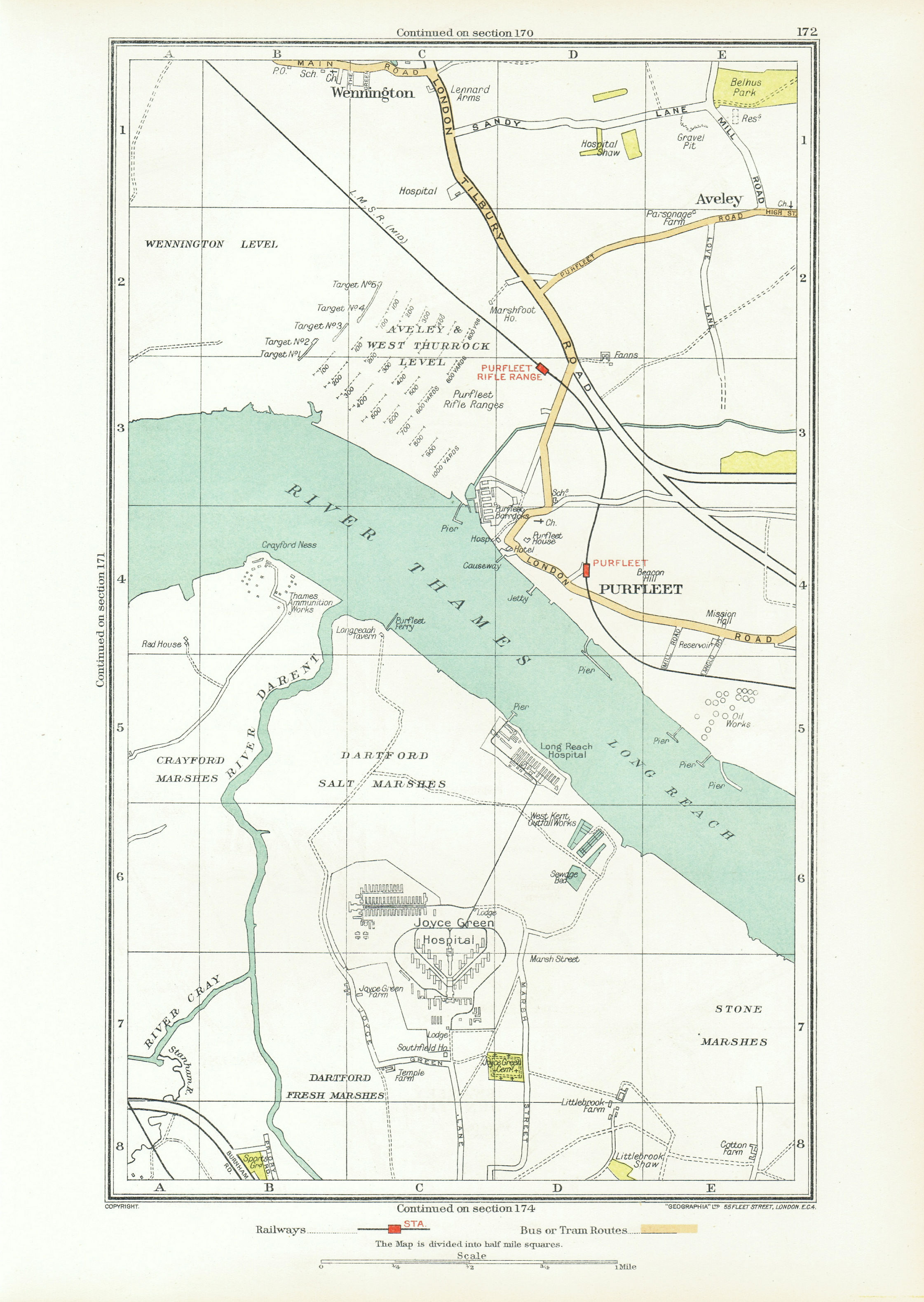 Associate Product DARTFORD PURFLEET. Aveley Wennington Rainham Temple Hill (Essex/Kent) 1933 map
