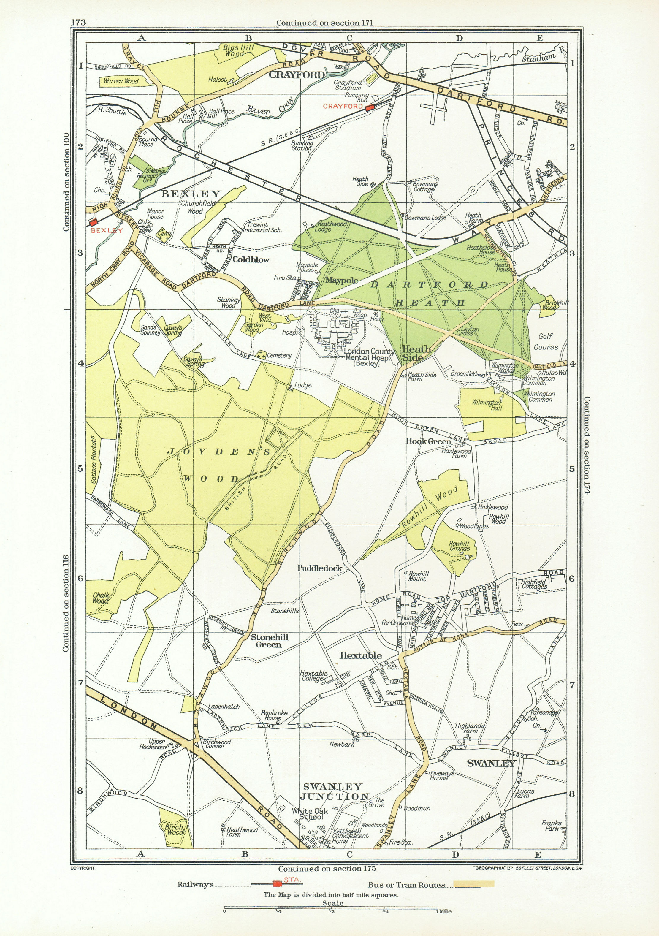 Associate Product DARTFORD. Crayford Hextable Old Bexley Swanley Hook Green White Oak 1933 map