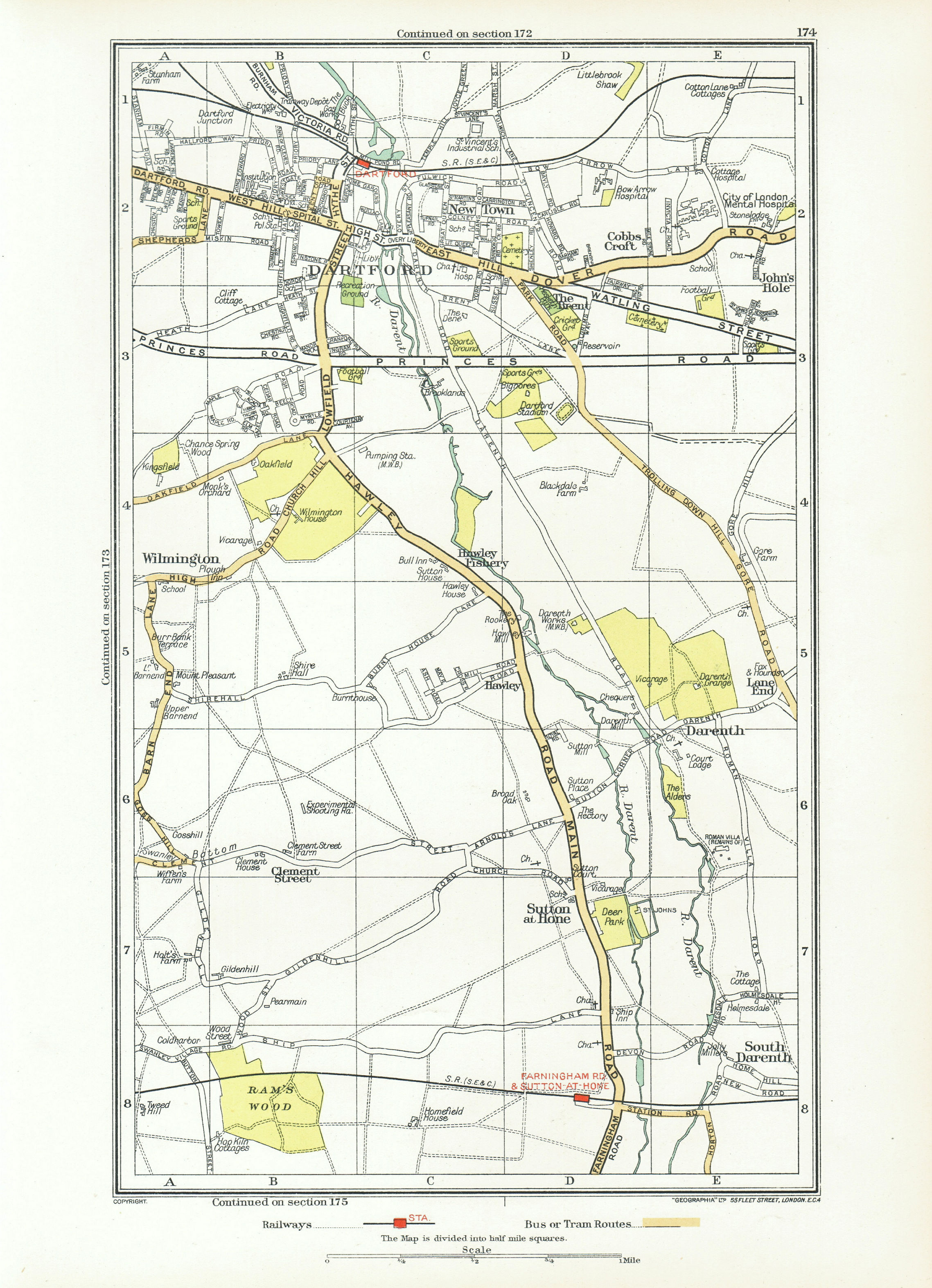 Associate Product DARTFORD. South Darenth Sutton at Hone Hawley Wilmington (Kent) 1933 old map