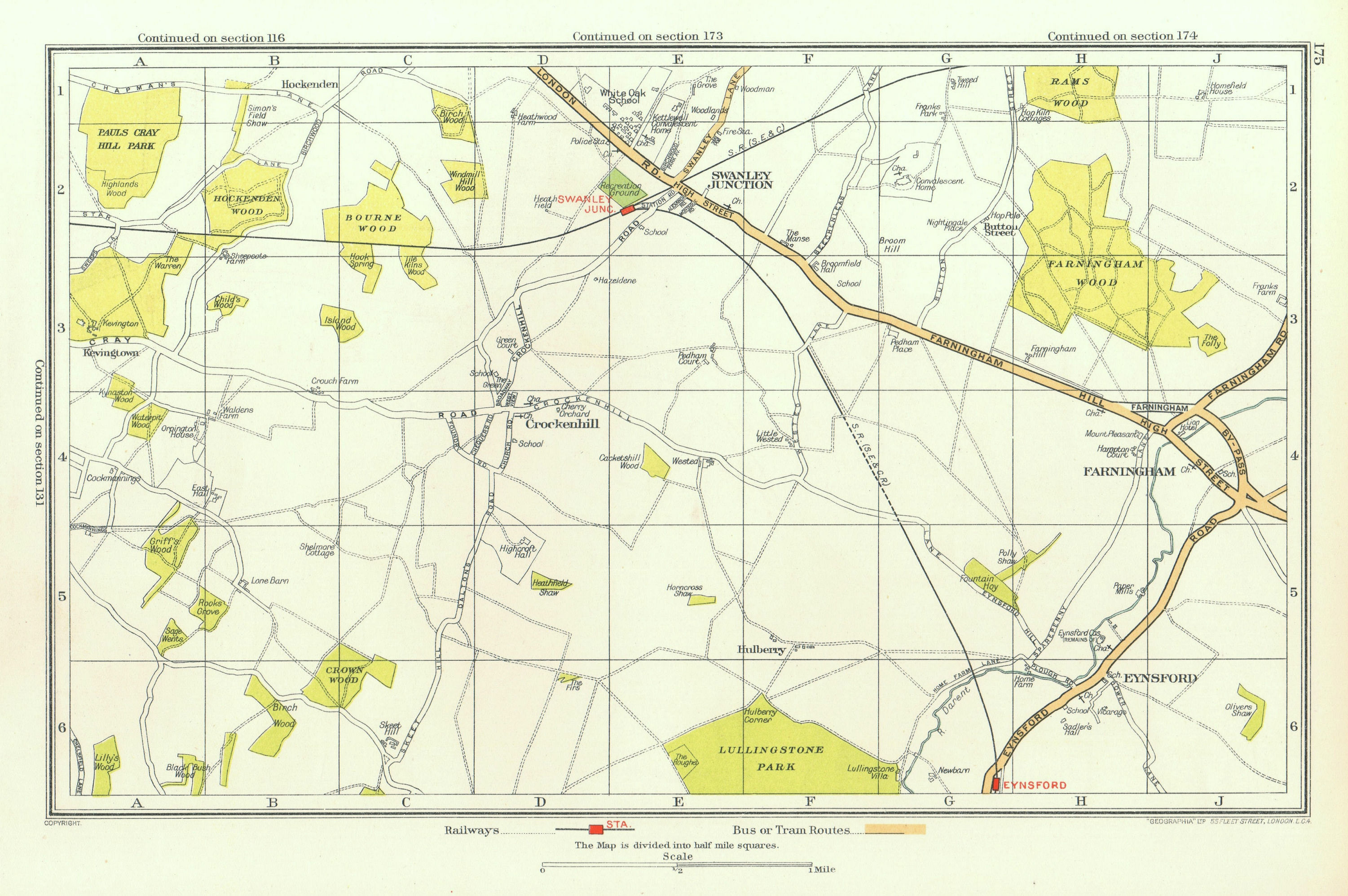 Associate Product SWANLEY. Crockenhill Eynsford Farningham Kevingtown (Kent) 1933 old map