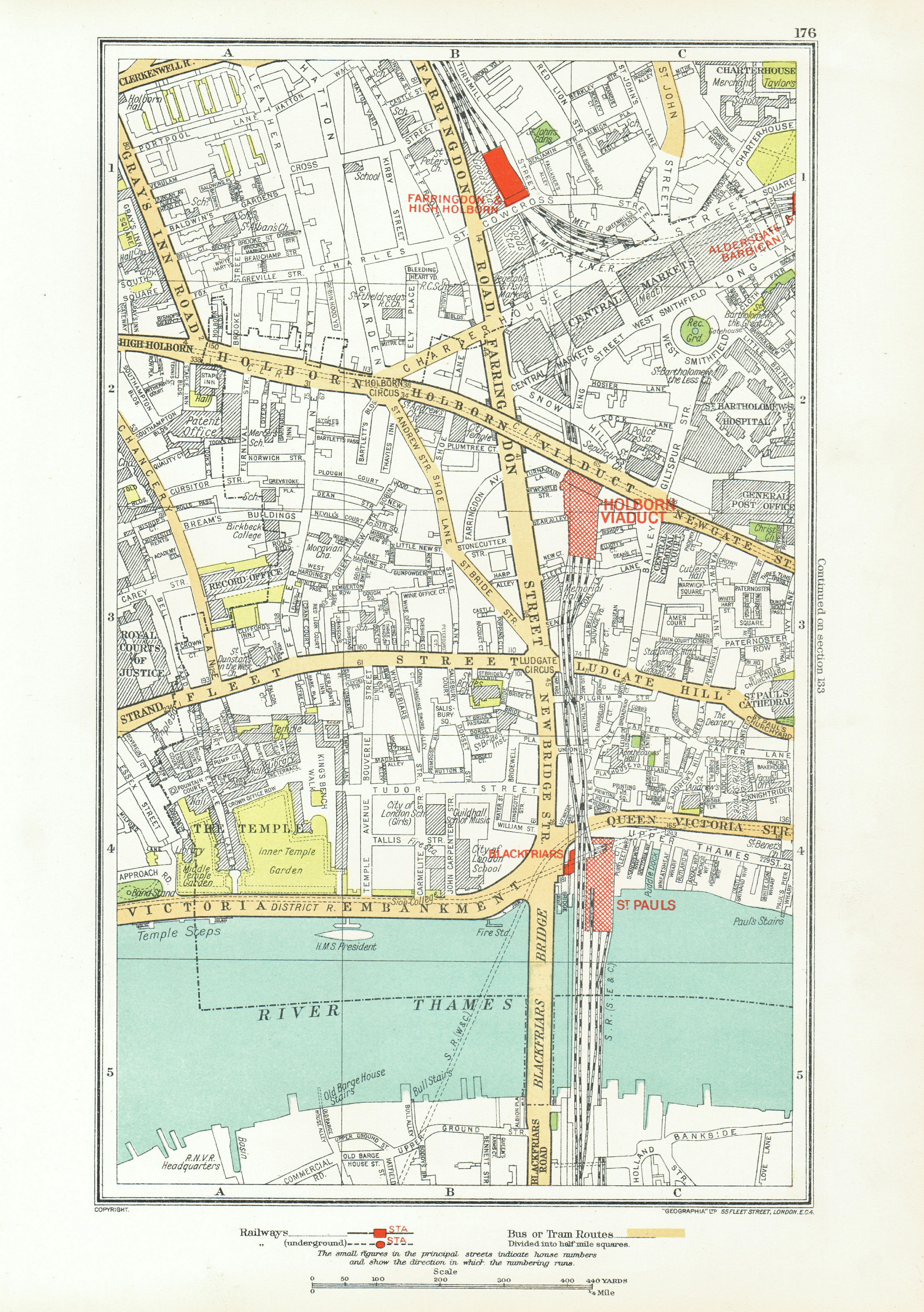 Associate Product LONDON. Holborn Farringdon Fleet St Chancery Lane 1933 old vintage map chart