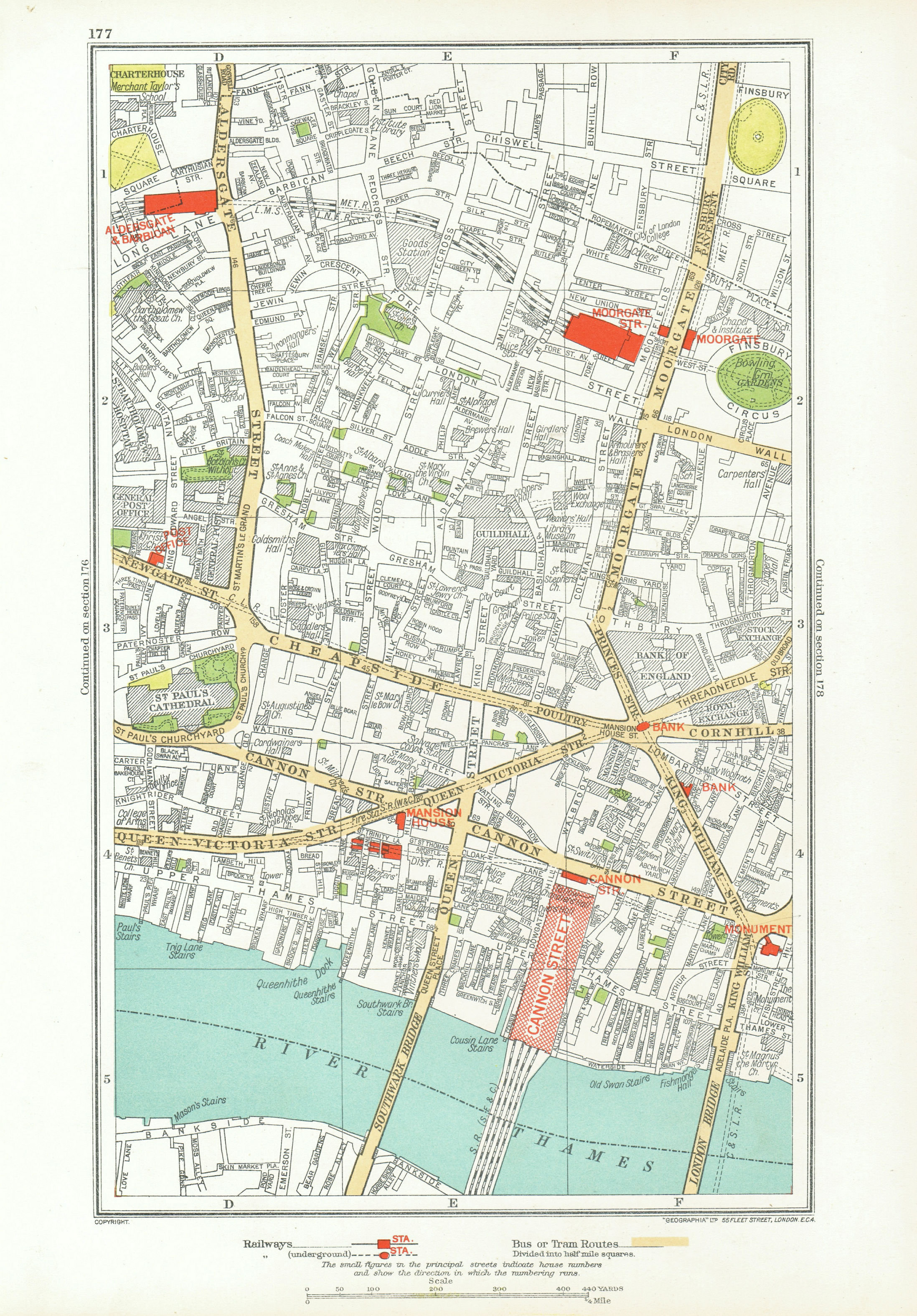 Associate Product LONDON. City. Barbican Moorgate Bank Cannon Street 1933 old vintage map chart