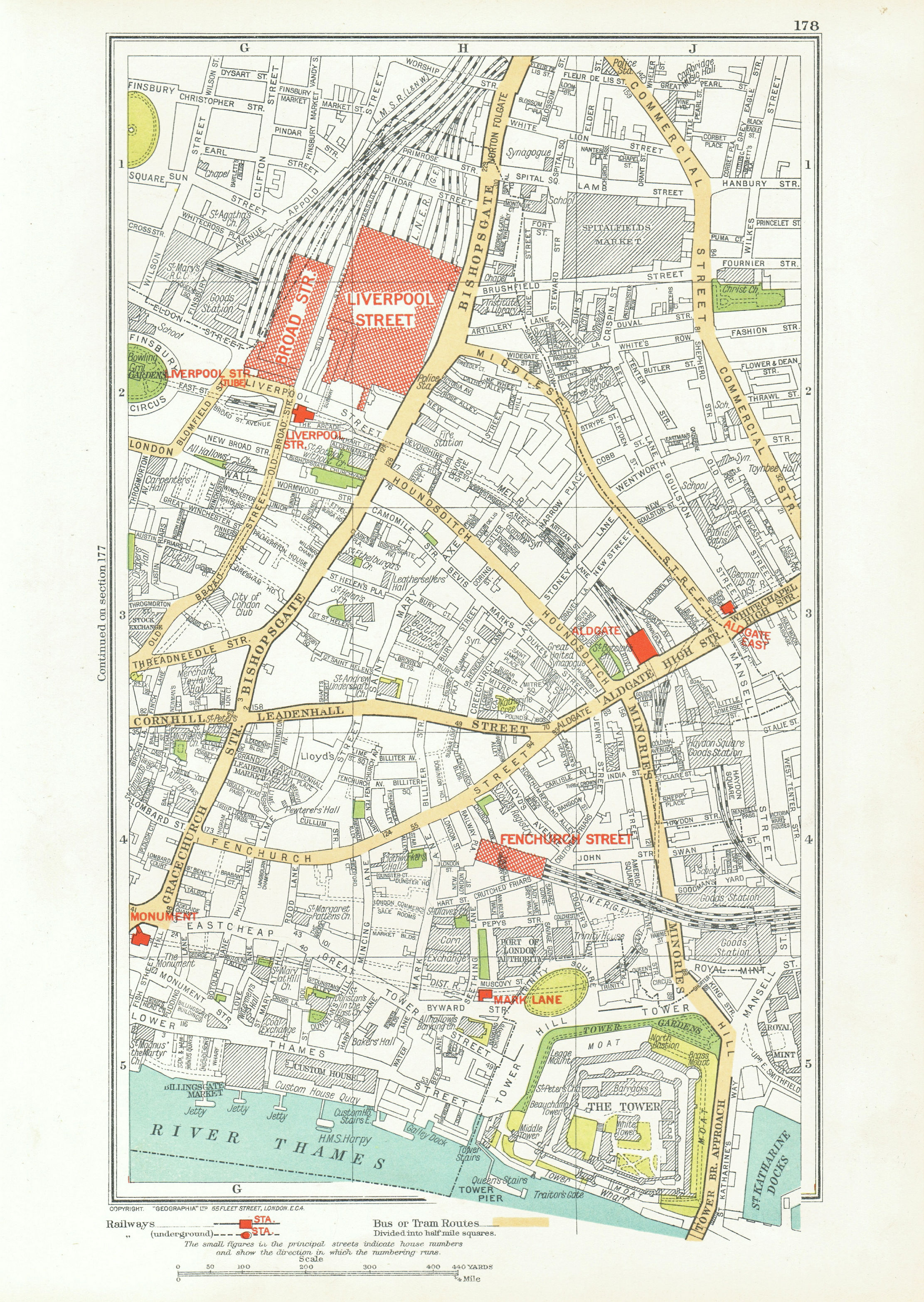 Associate Product LONDON. City. Tower Liverpool Street Bishopsgate 1933 old vintage map chart
