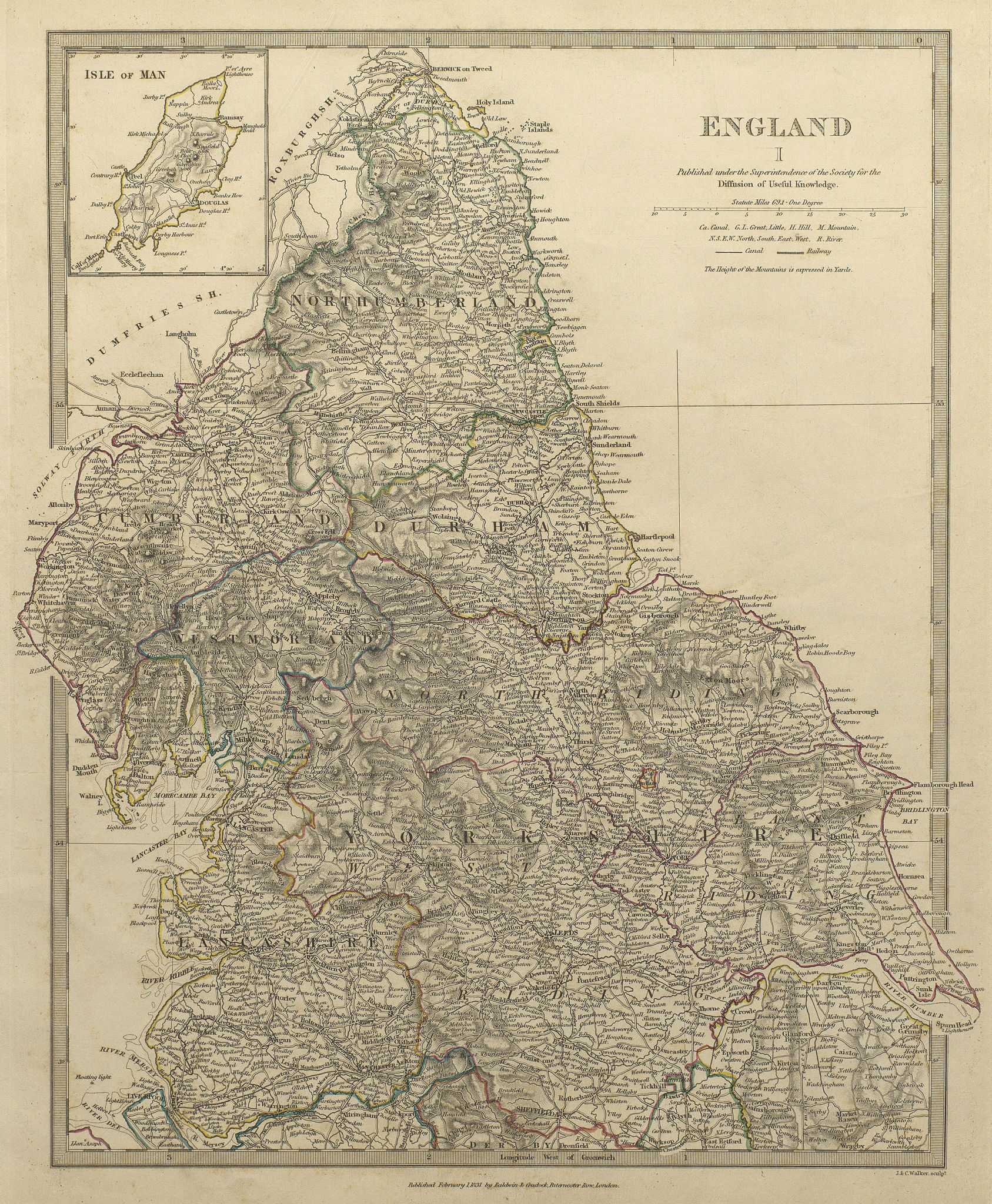 Associate Product ENGLAND NORTH.Yorkshire Cumbs Lancs Durham Northumbs;Isle of Man.SDUK 1844 map