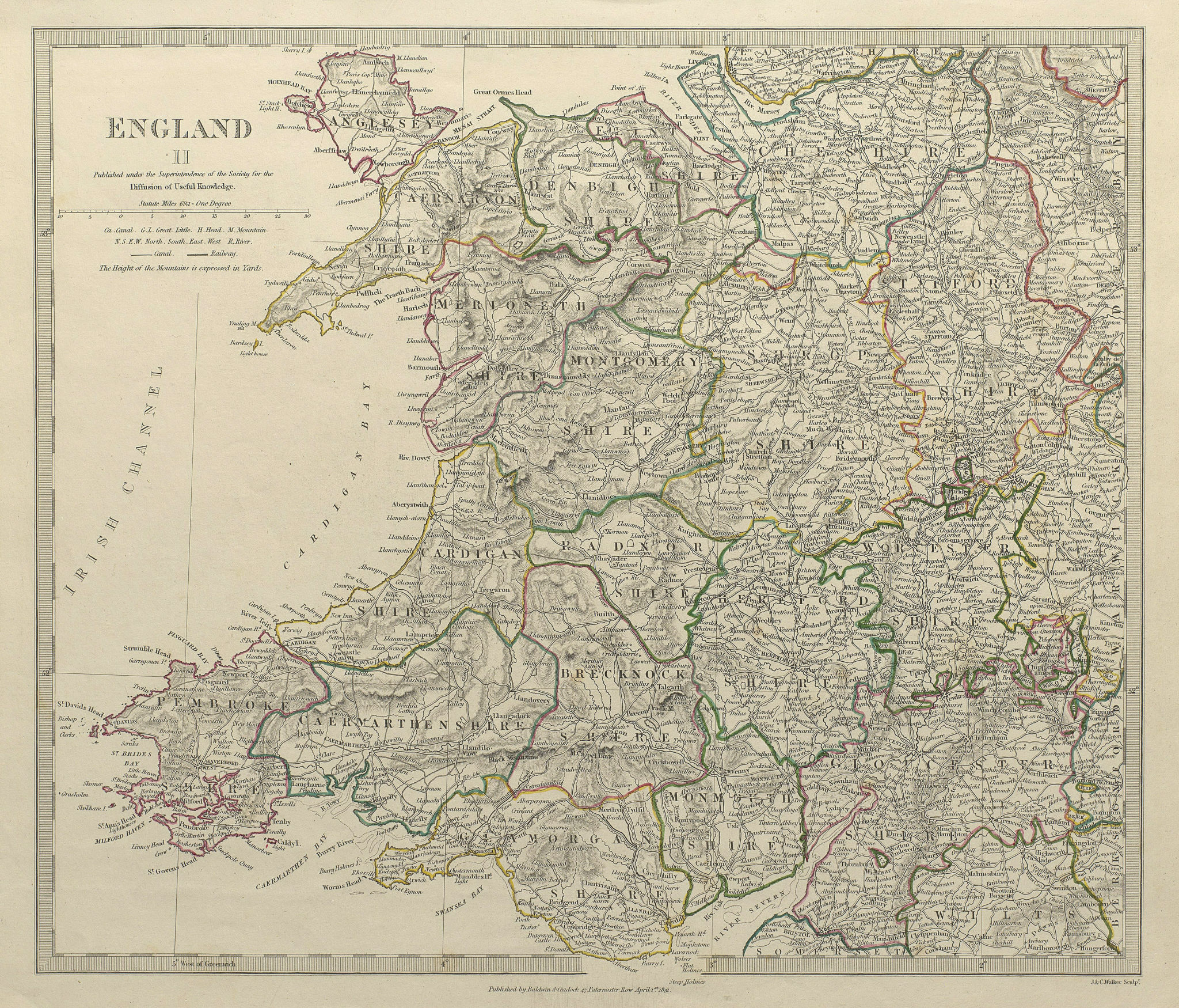Associate Product WALES & ENGLAND WEST MIDLANDS. Showing counties. Original colour.SDUK 1844 map
