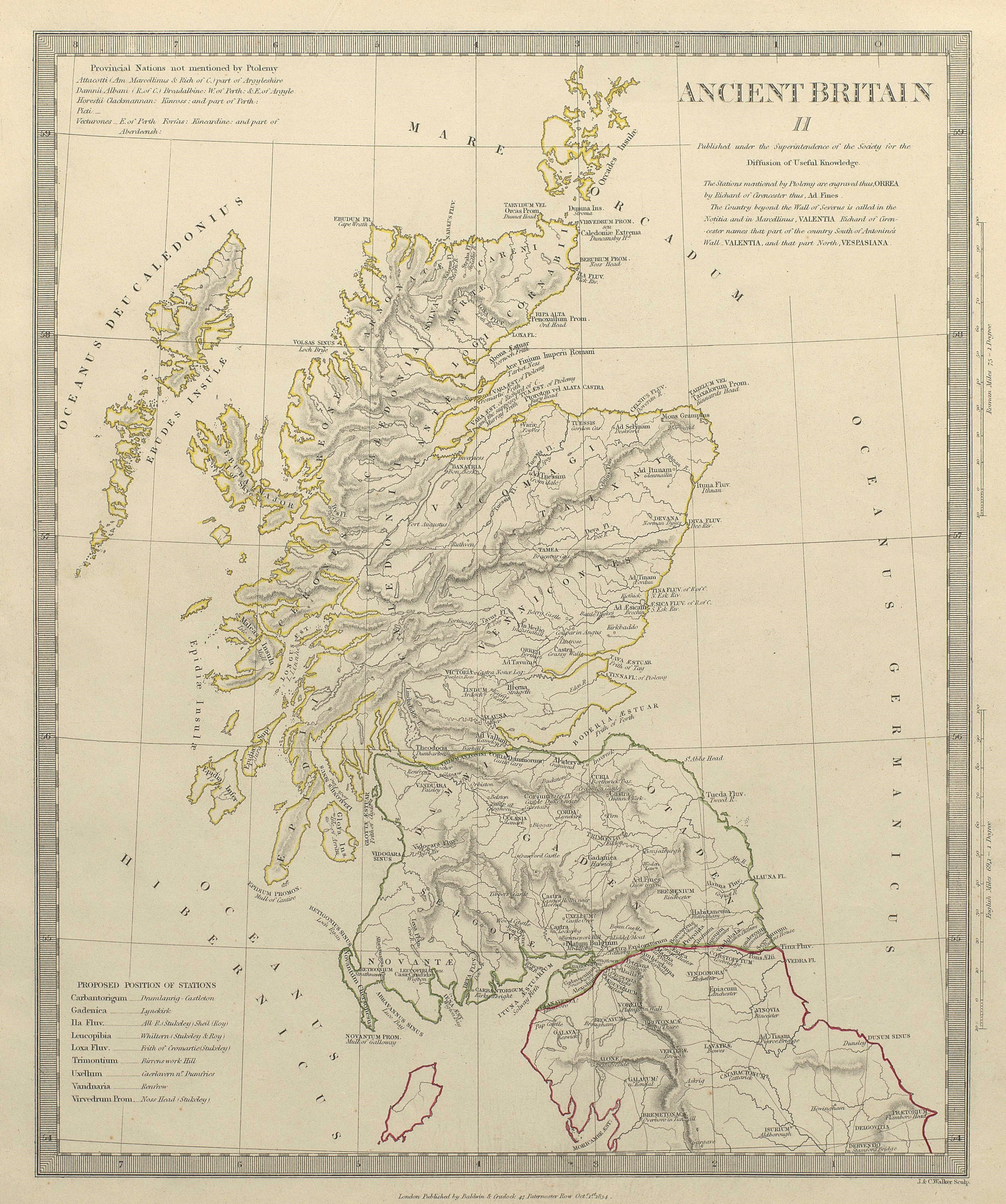 Associate Product ANCIENT BRITAIN.Caledonia-Scotland.Roman road town names.Ptolemy.SDUK 1844 map