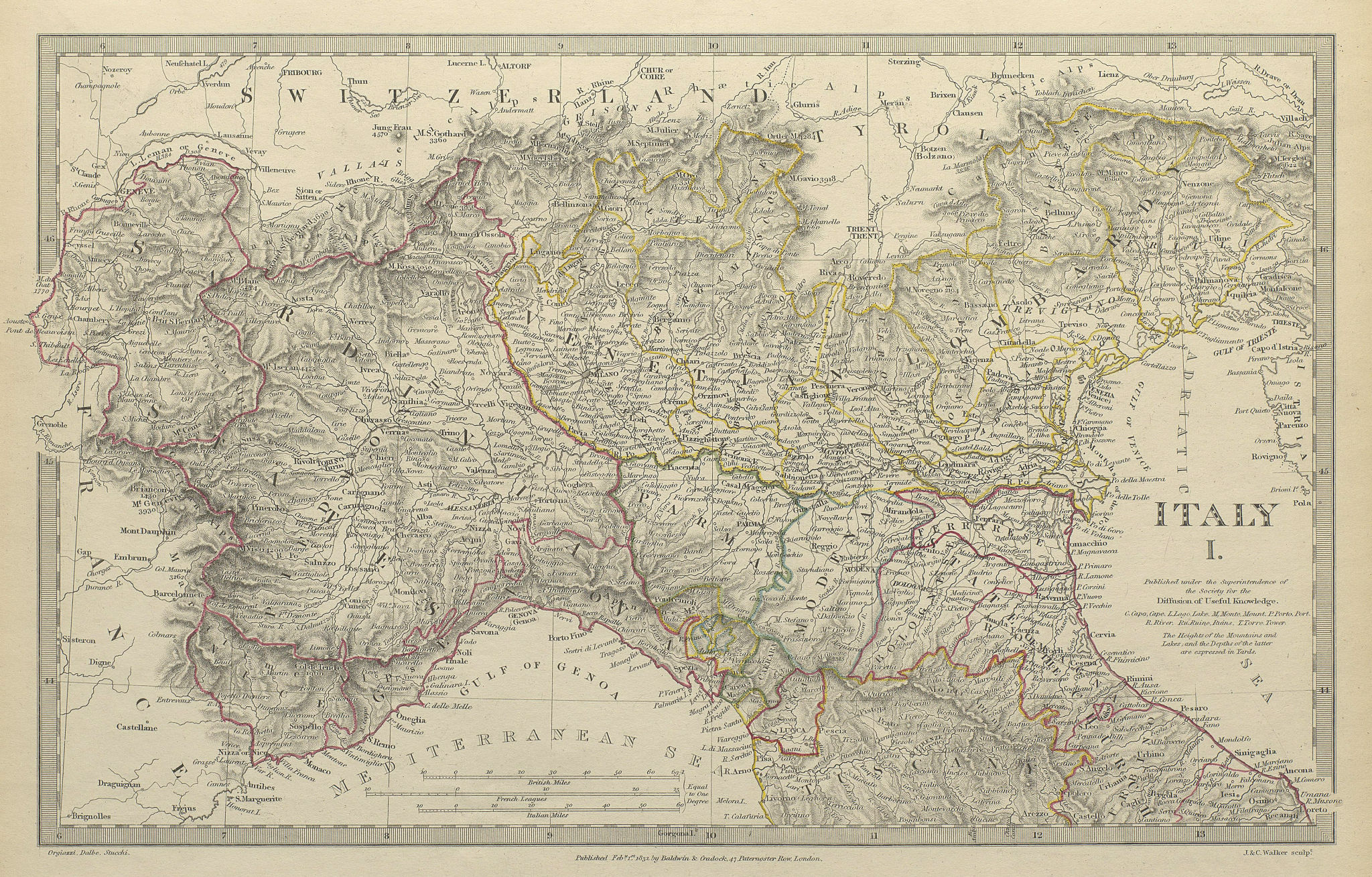 Associate Product ITALY.Sardinian States,Venetian Lombardy,Parma,Modena,Bolognese.SDUK 1844 map