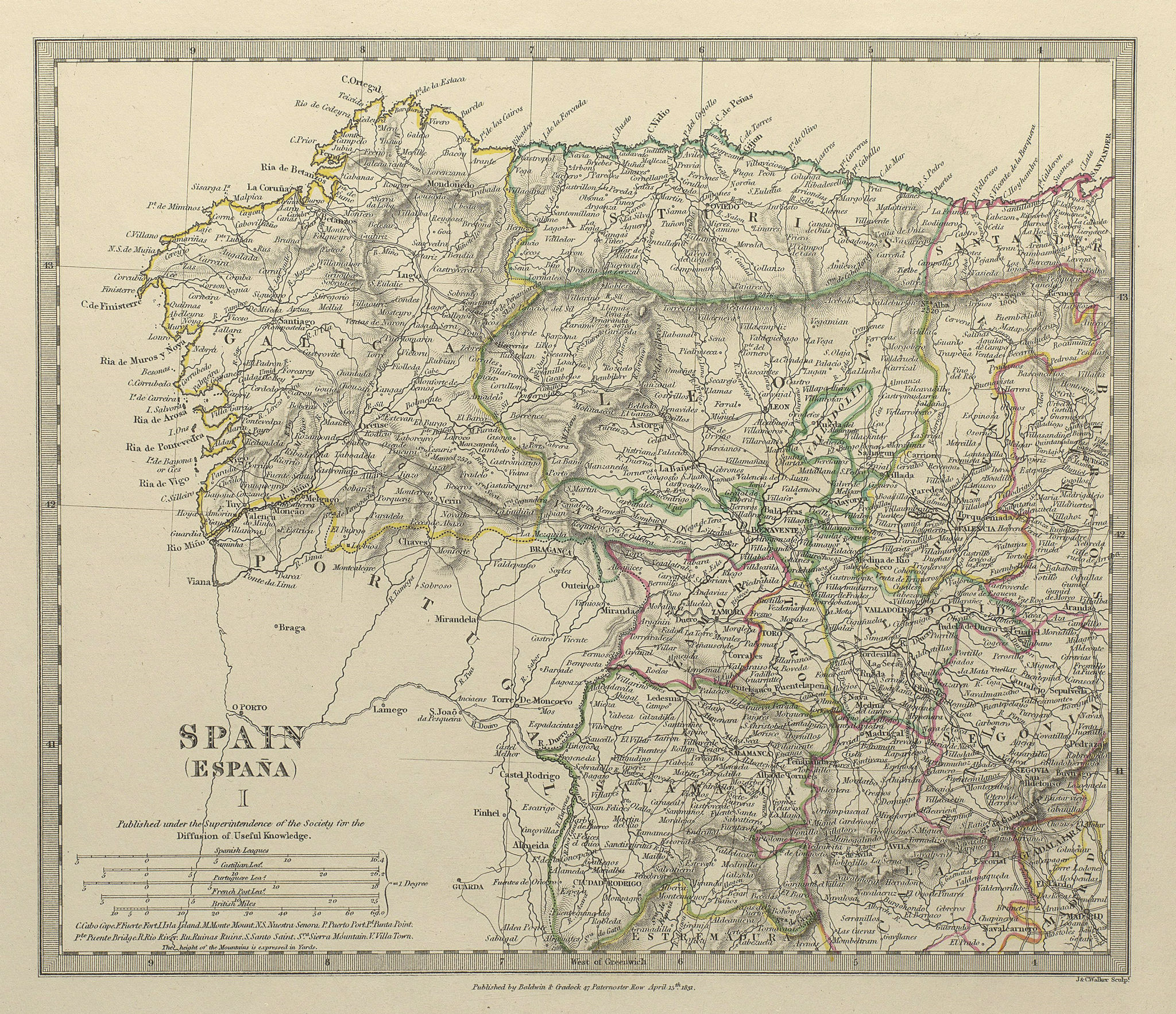 Associate Product SPAIN NW. Galicia Leon Asturias Zamora Palencia Toro Salamanca. SDUK 1844 map
