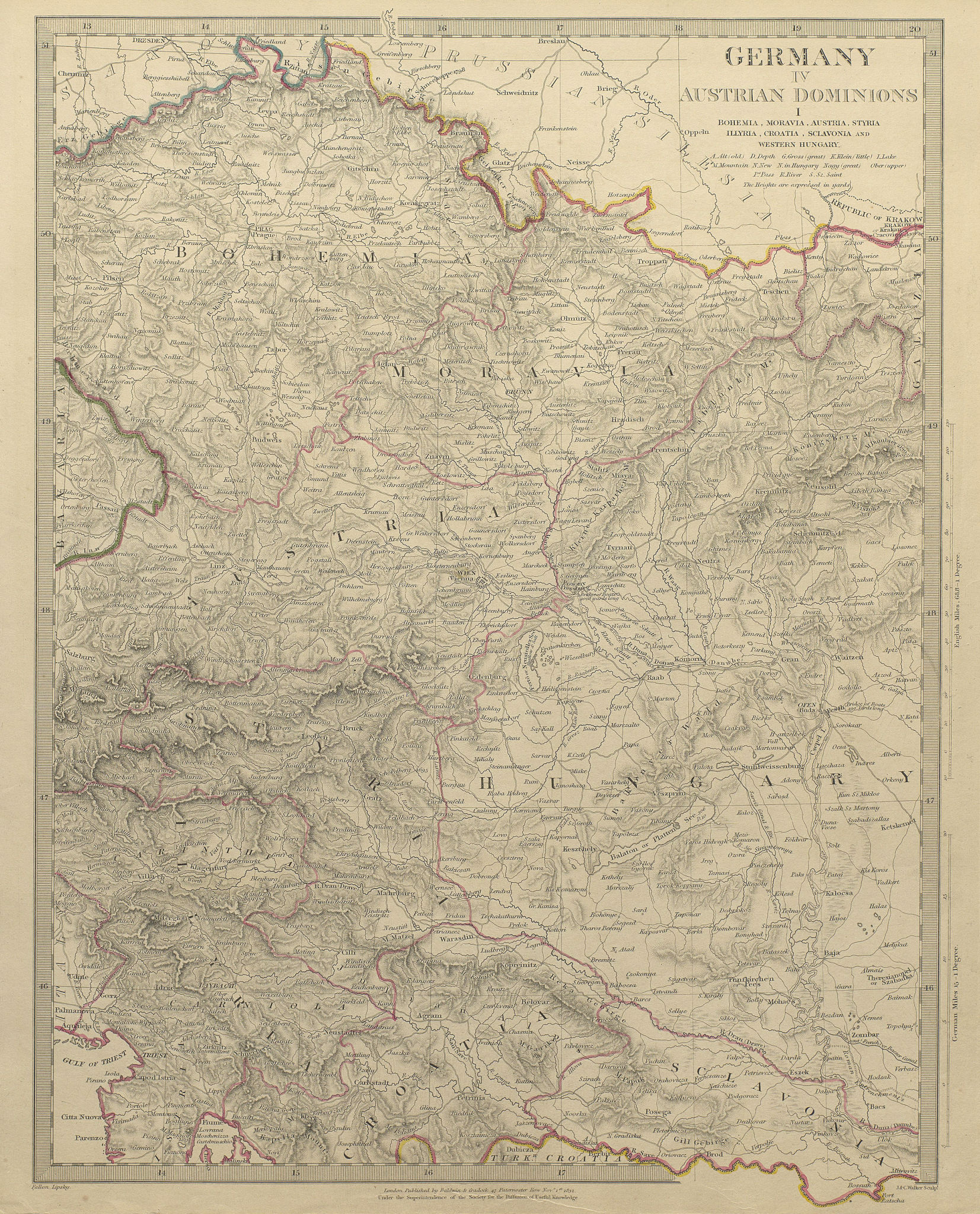 Associate Product AUSTRIAN DOMINION.Bohemia Moravia Styria Illyria Croatia Hungary.SDUK 1844 map