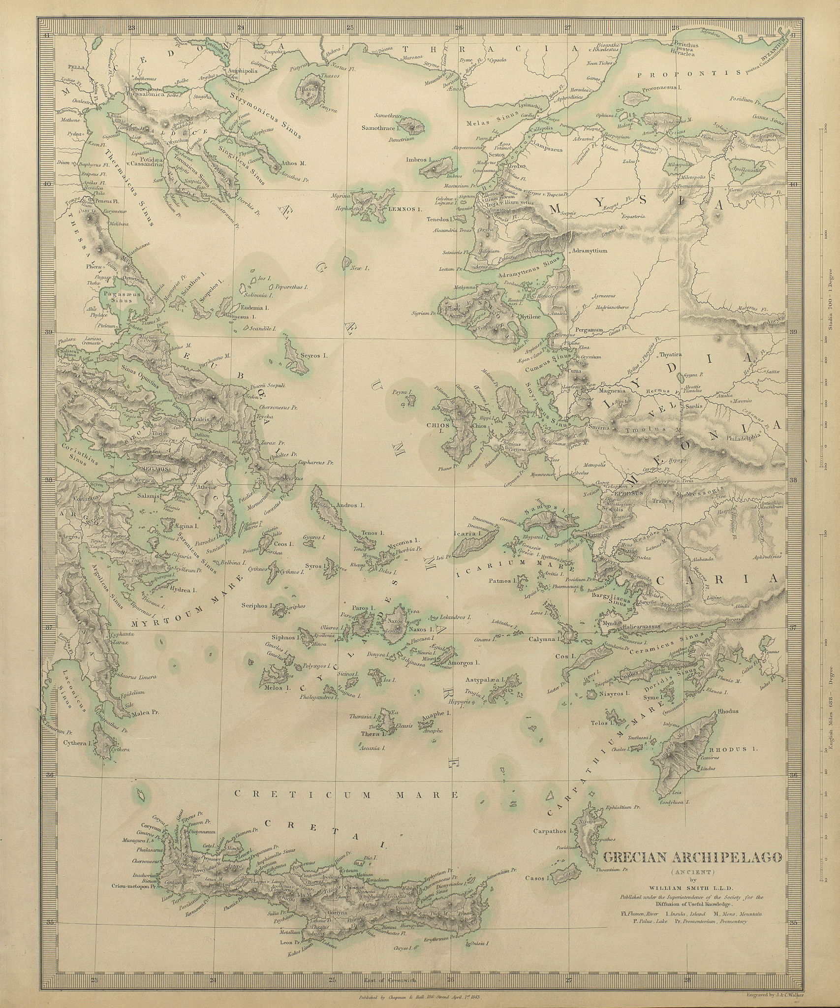 Associate Product GREEK ARCHIPELAGO ANCIENT.Aegean Cyclades Creta Crete Dodecanese.SDUK 1844 map