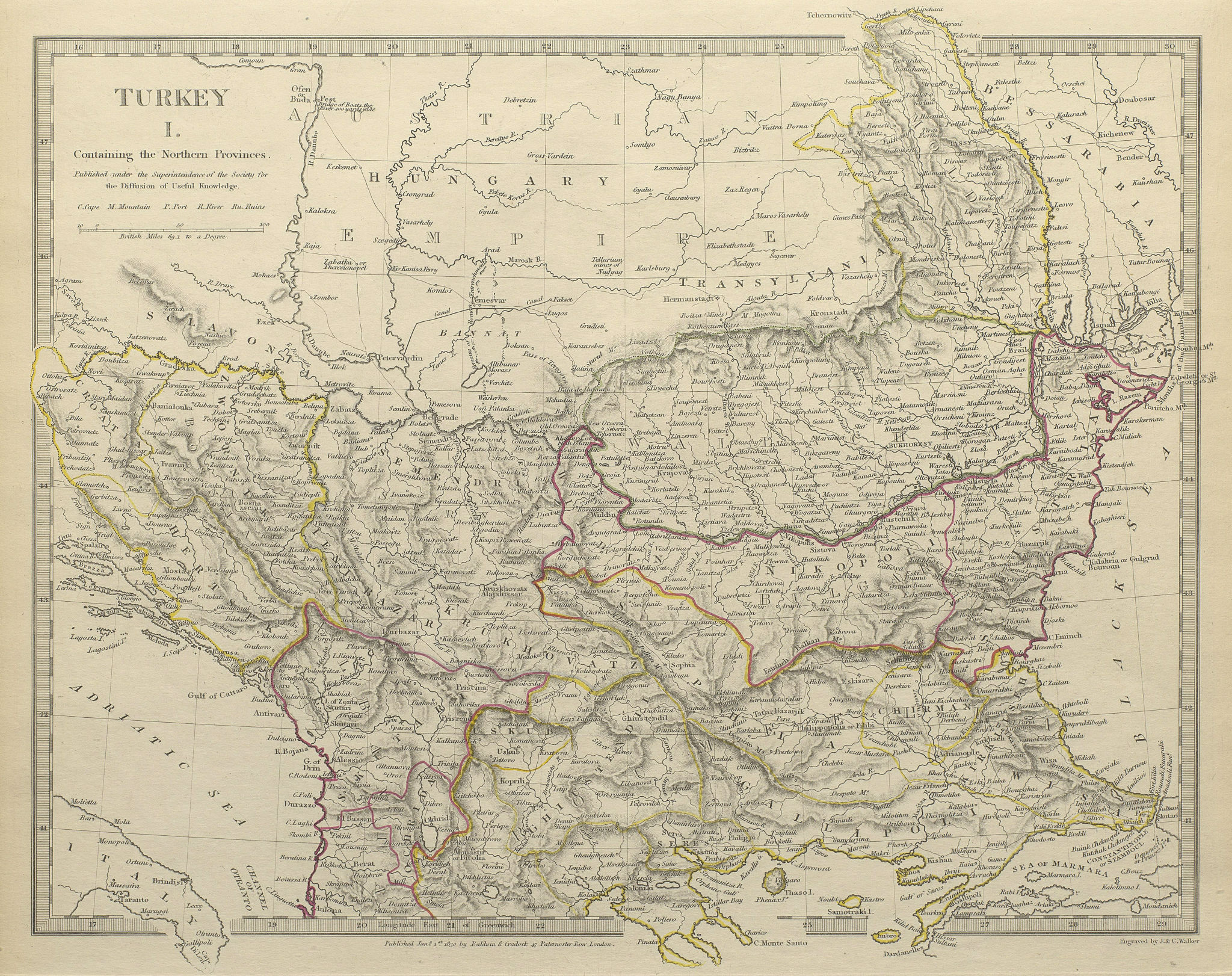Associate Product BALKANS. Northern Ottoman provinces. Wallachia Bulgaria Albania. SDUK 1844 map