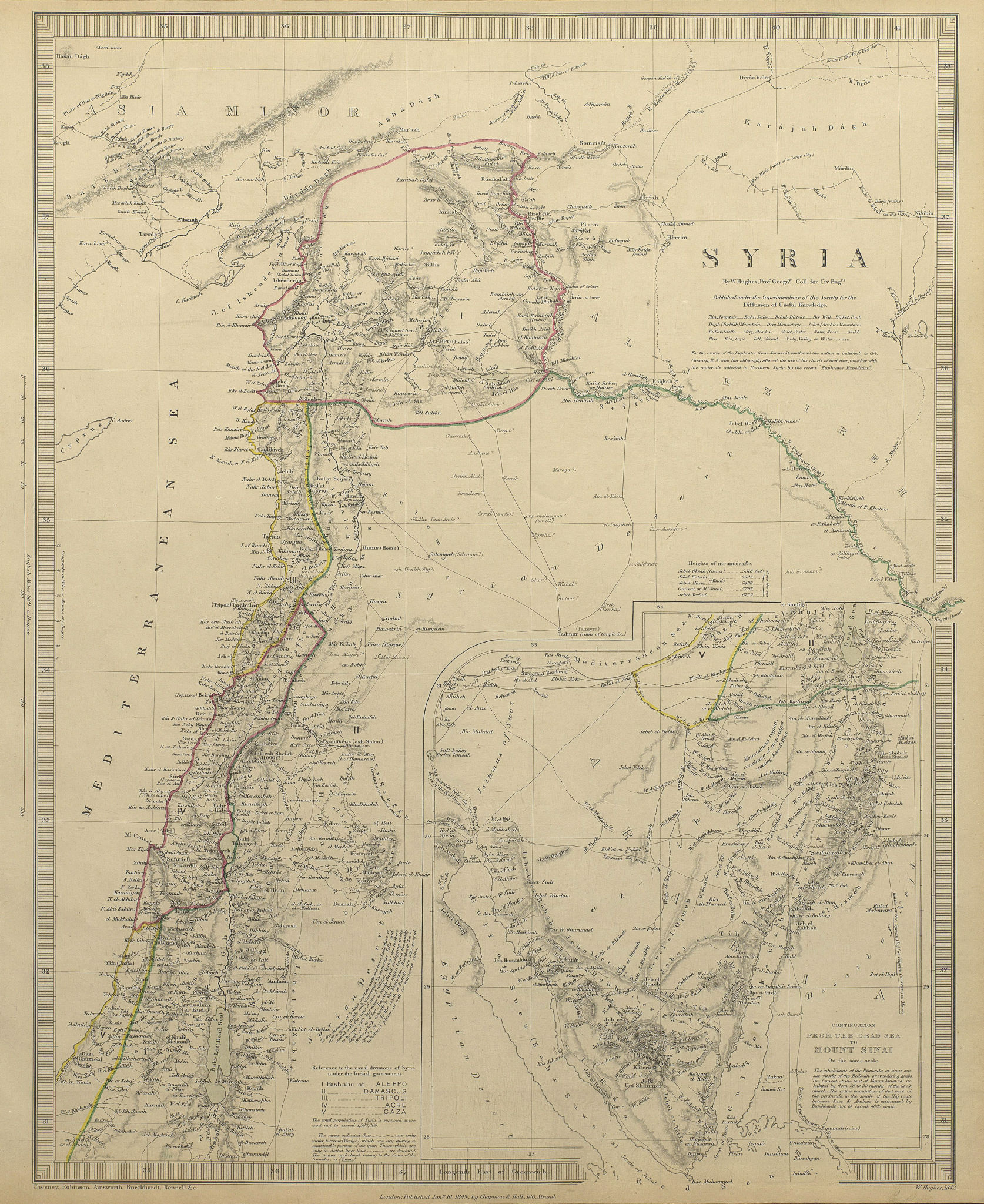 Associate Product LEVANT. Syria (Modern) ; inset from the Dead Sea to Mount Sinai. SDUK 1844 map