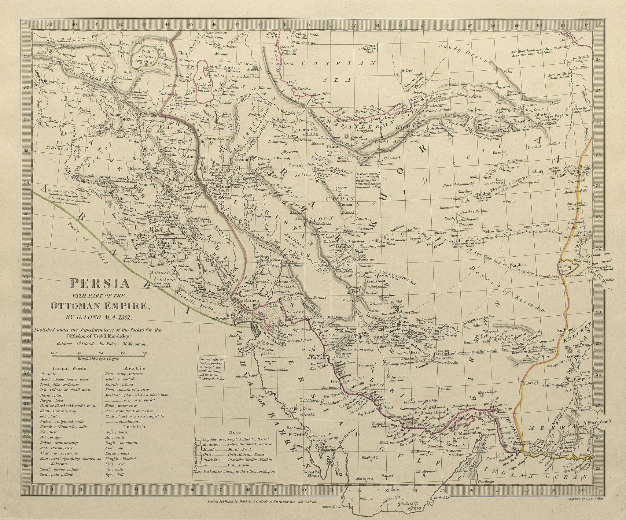 PERSIA (IRAN) . With part of the Ottoman Empire. Iraq. SDUK 1844 old map