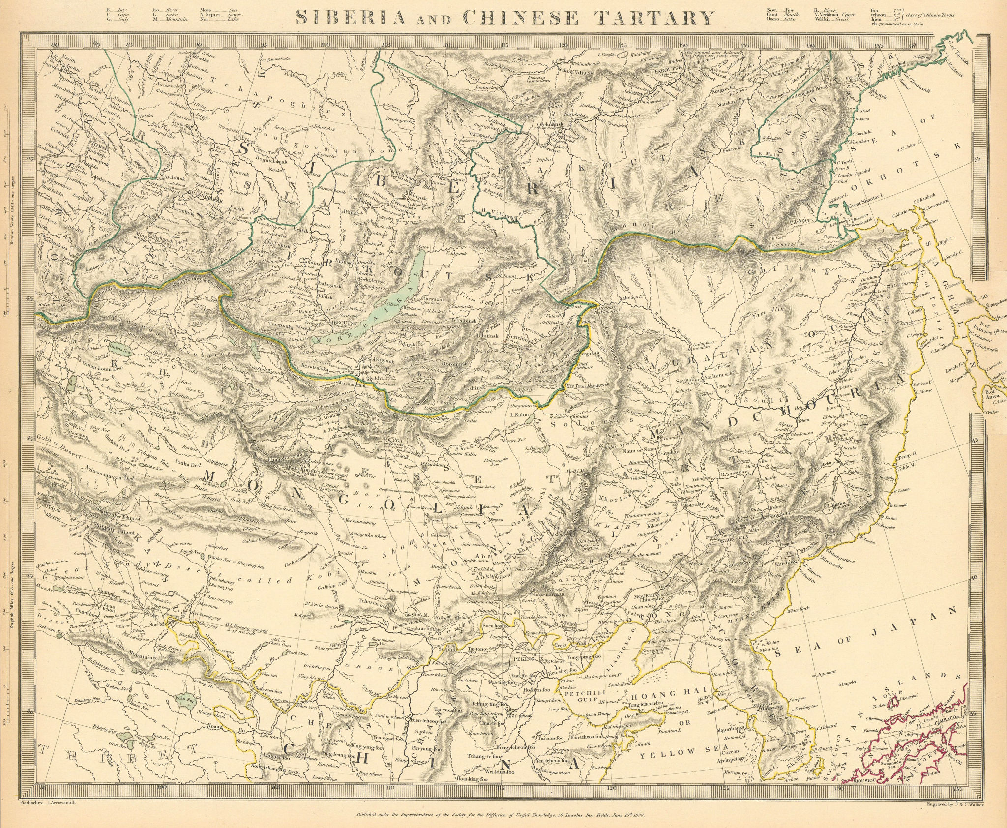 Associate Product SIBERIA AND CHINESE TARTARY. Manchuria Mongolia Korea China. SDUK 1844 old map