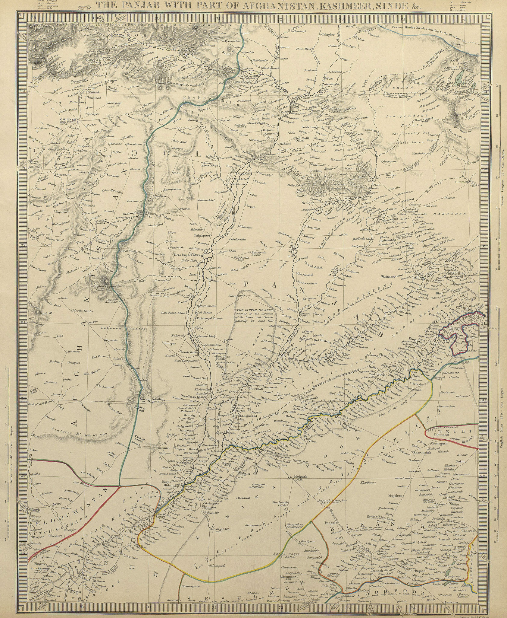 PAKISTAN. the Punjab, Afghanistan, Kashmir, and Sinde. SDUK 1844 old map