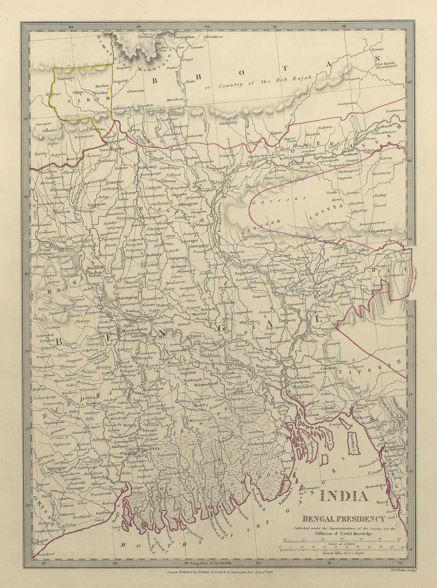 Associate Product BENGAL BANGLADESH. Chittagong (Chotogram) Sikim Sikkim Bhutan. SDUK 1844 map