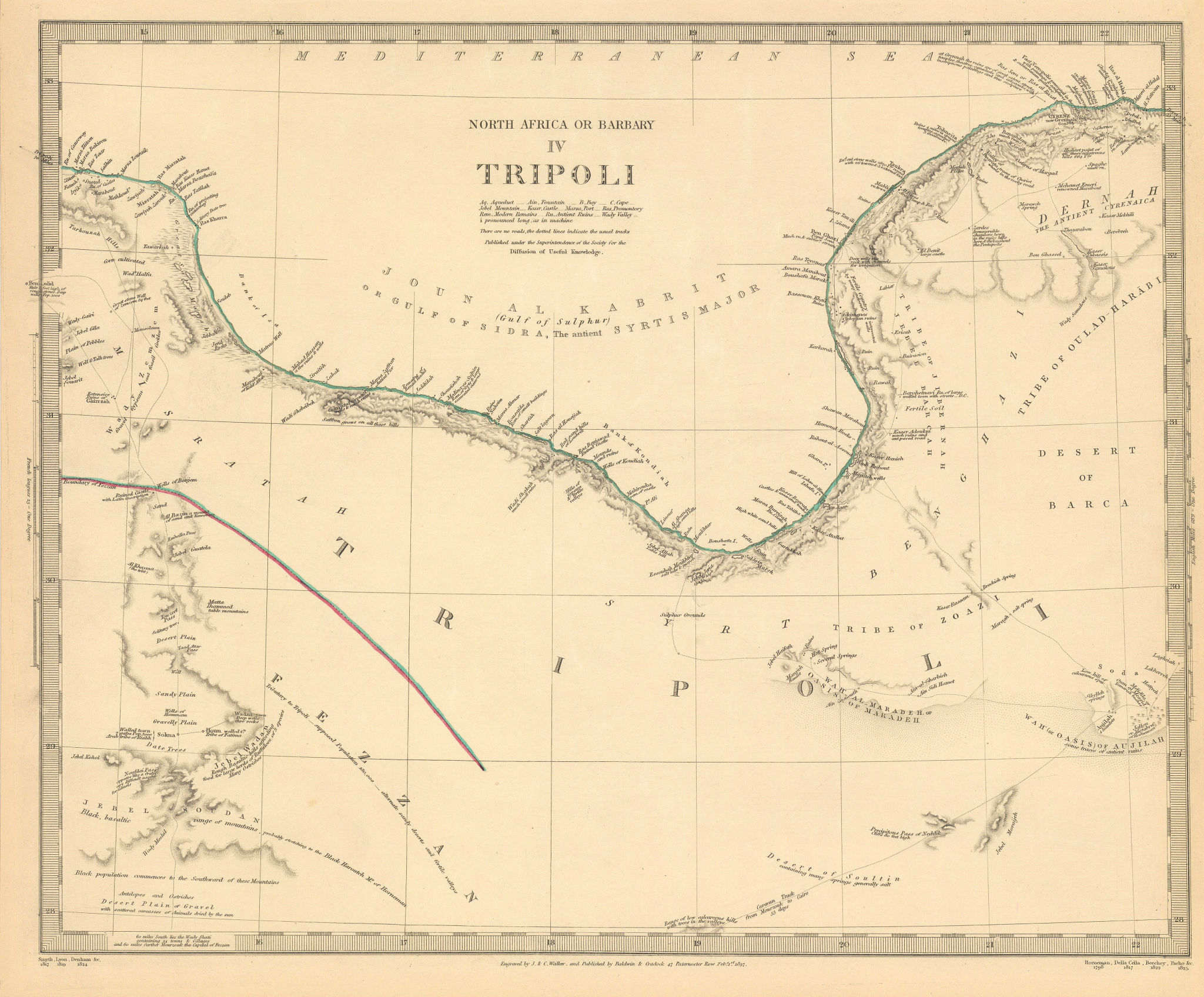 Associate Product LIBYA.GULF OF SIDRA SIRTE. North Africa or Barbary.Tripoli Fezzan.SDUK 1844 map