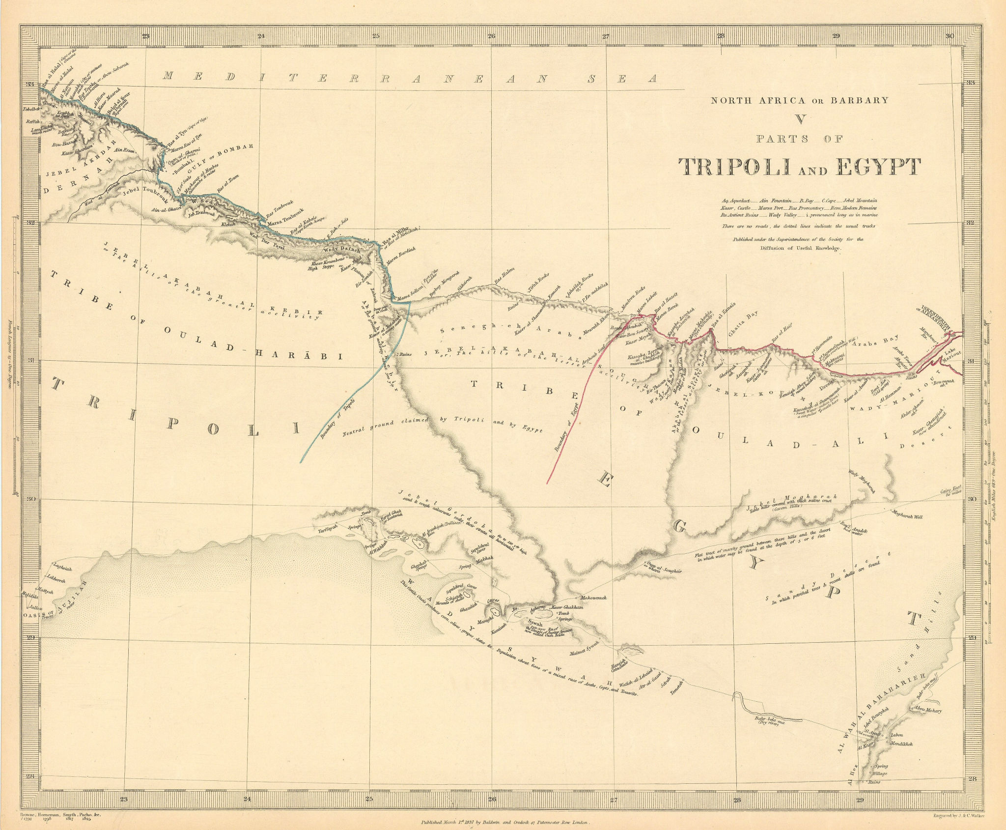 Associate Product NORTH AFRICA BARBARY. Parts of Tripoli (Libya) & Egypt. Tribes. SDUK 1844 map