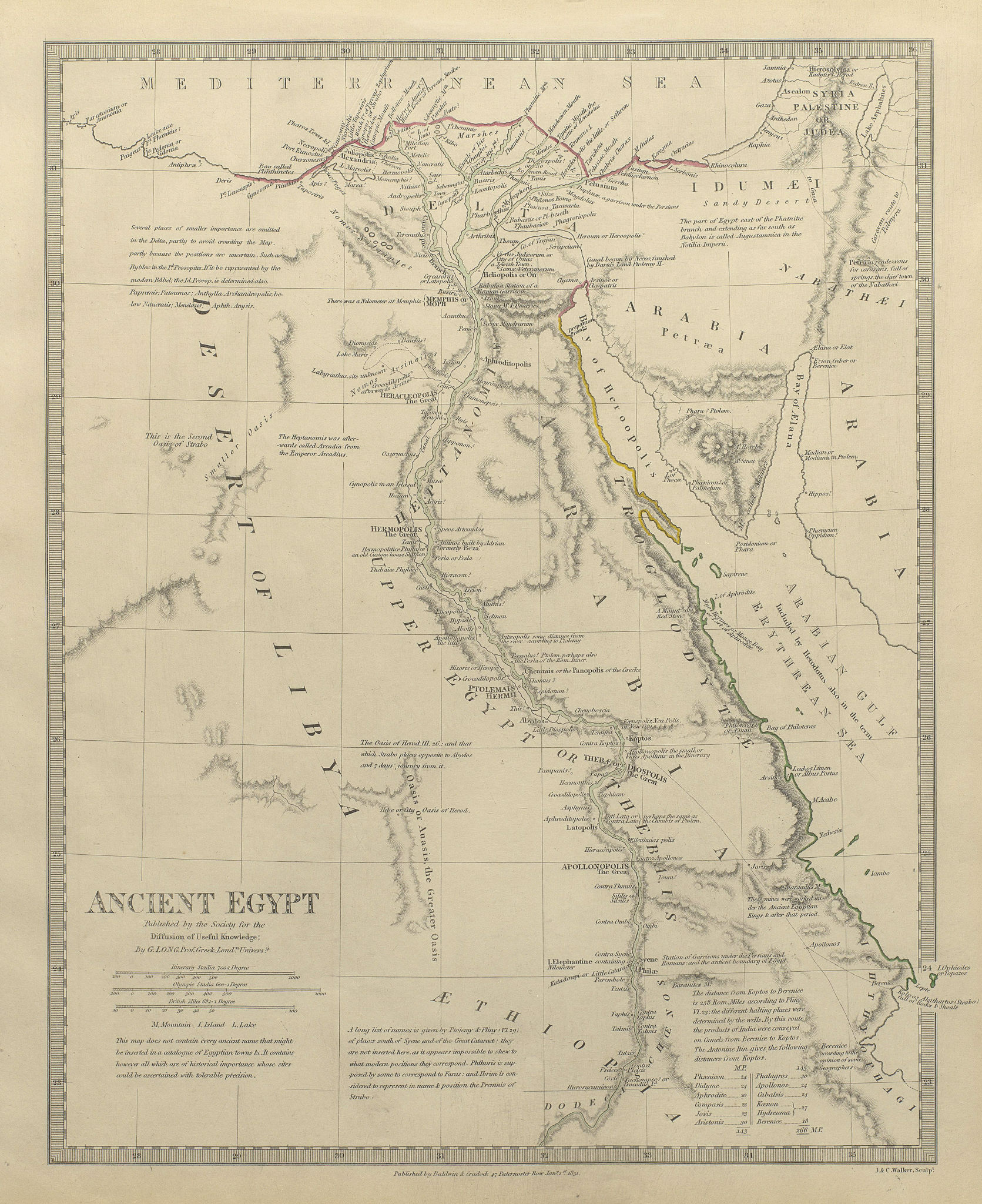 Associate Product ANCIENT EGYPT. Nile Valley. Original outline colour. SDUK 1844 old antique map