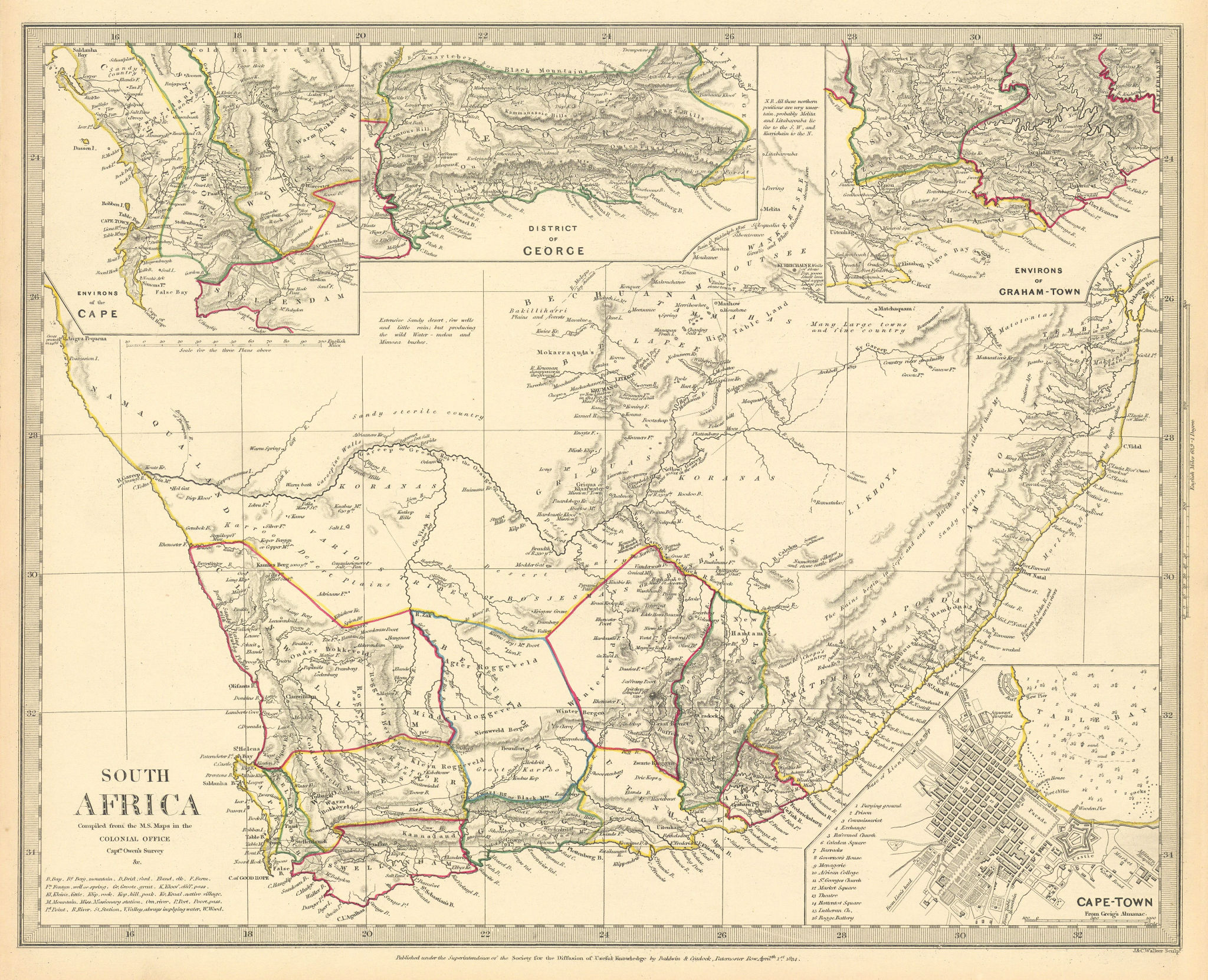 Associate Product SOUTH AFRICA. Cape Town plan. Graham Town. District of George. SDUK 1844 map