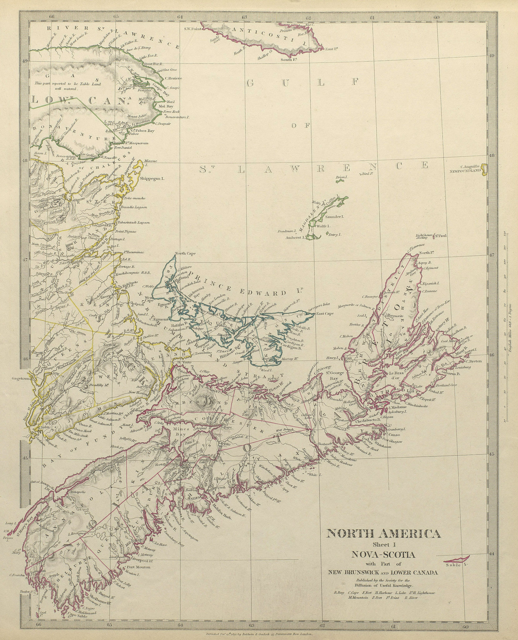 Associate Product NOVA SCOTIA.& New Brunswick Quebec Prince Edward's Island.Canada.SDUK 1844 map