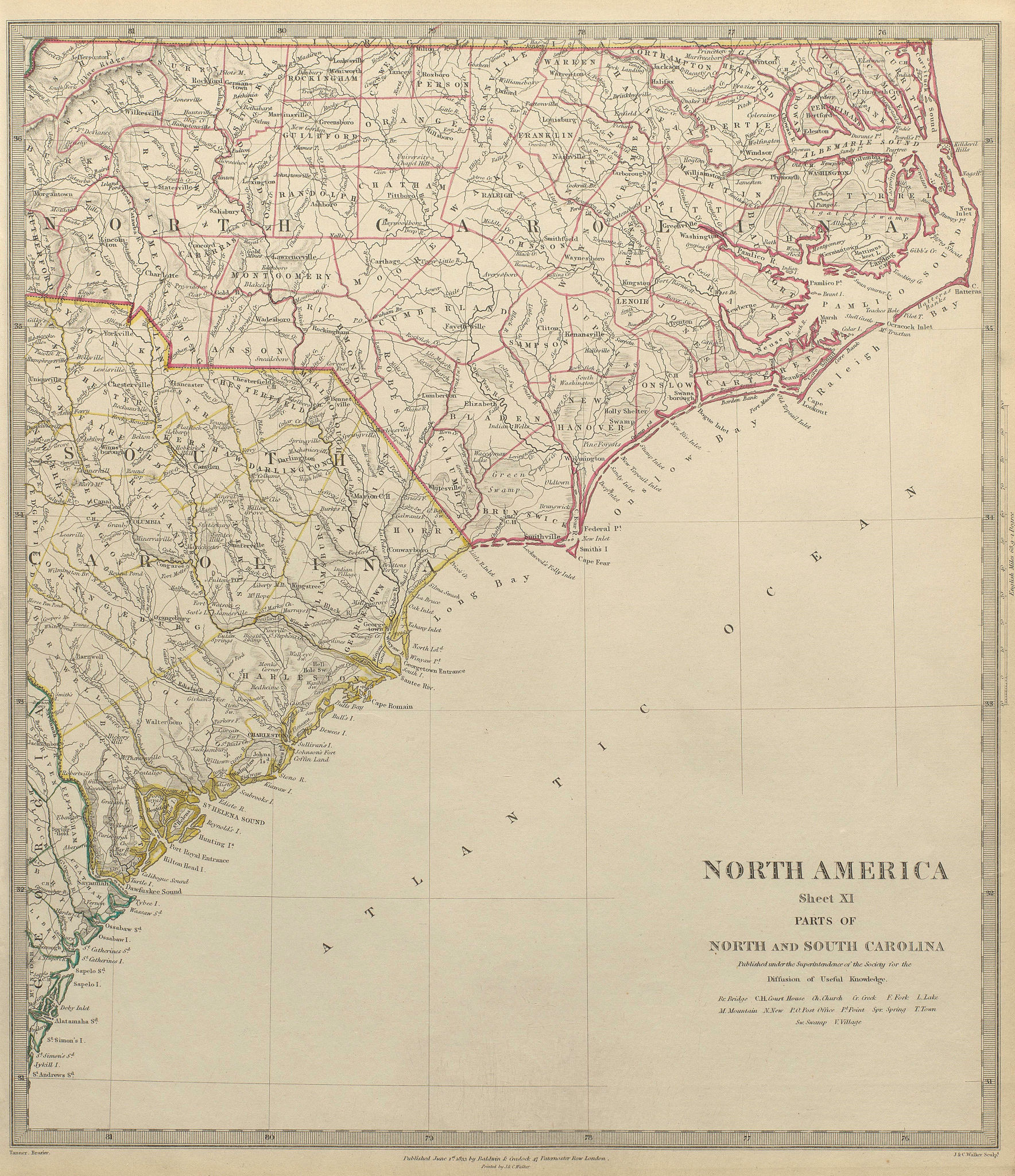 Associate Product USA. Coastal North & South Carolina. Charleston.Cape Hatteras. SDUK 1844 map