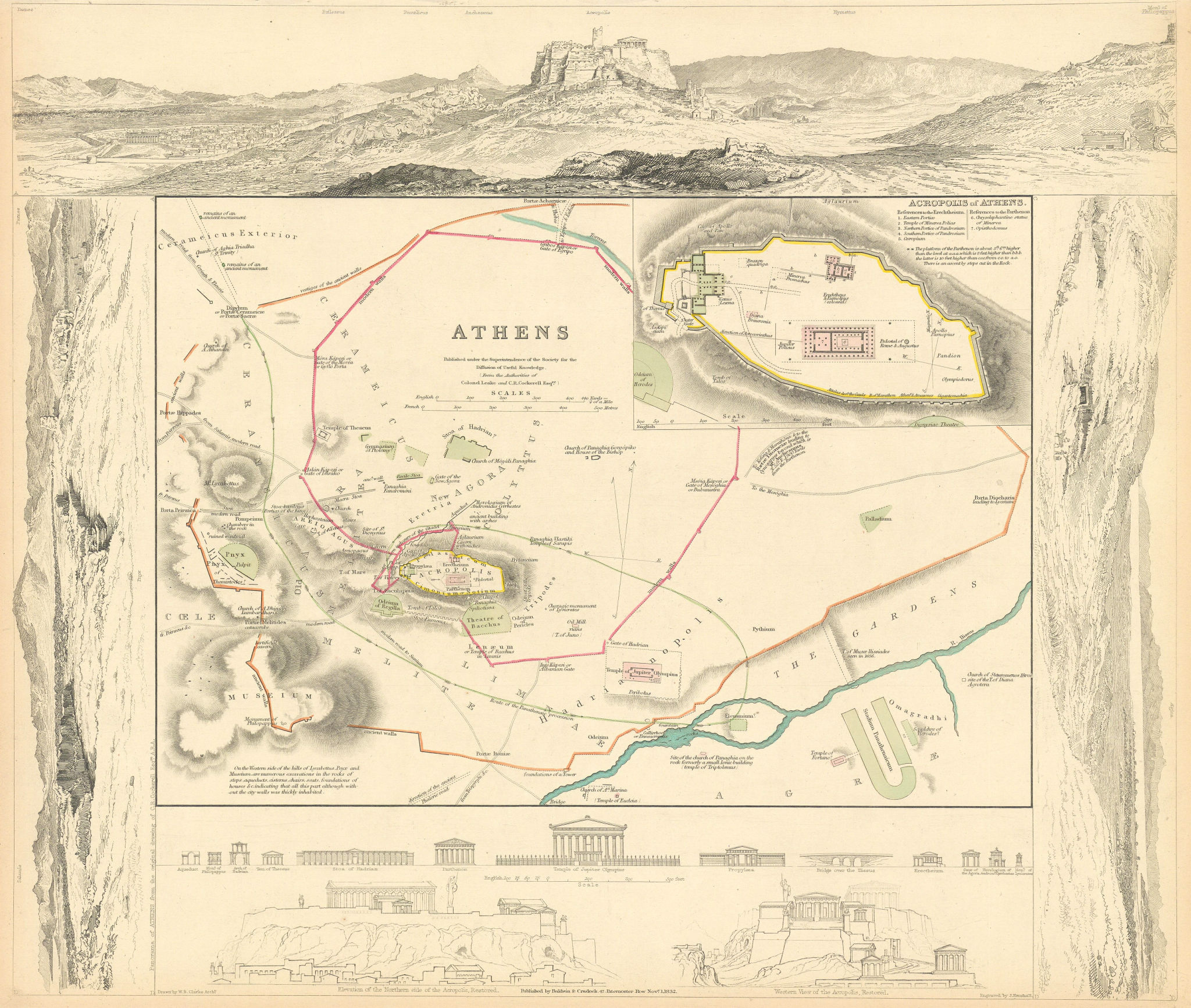 Associate Product ANCIENT ATHENS. Αθήνα. Antique town city map plan. Acropolis. SDUK 1844