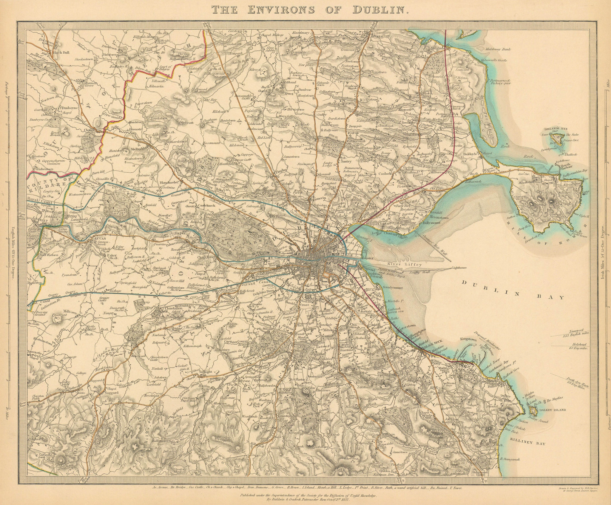 Associate Product IRELAND. The environs of Dublin. SDUK 1844 old antique vintage map plan chart