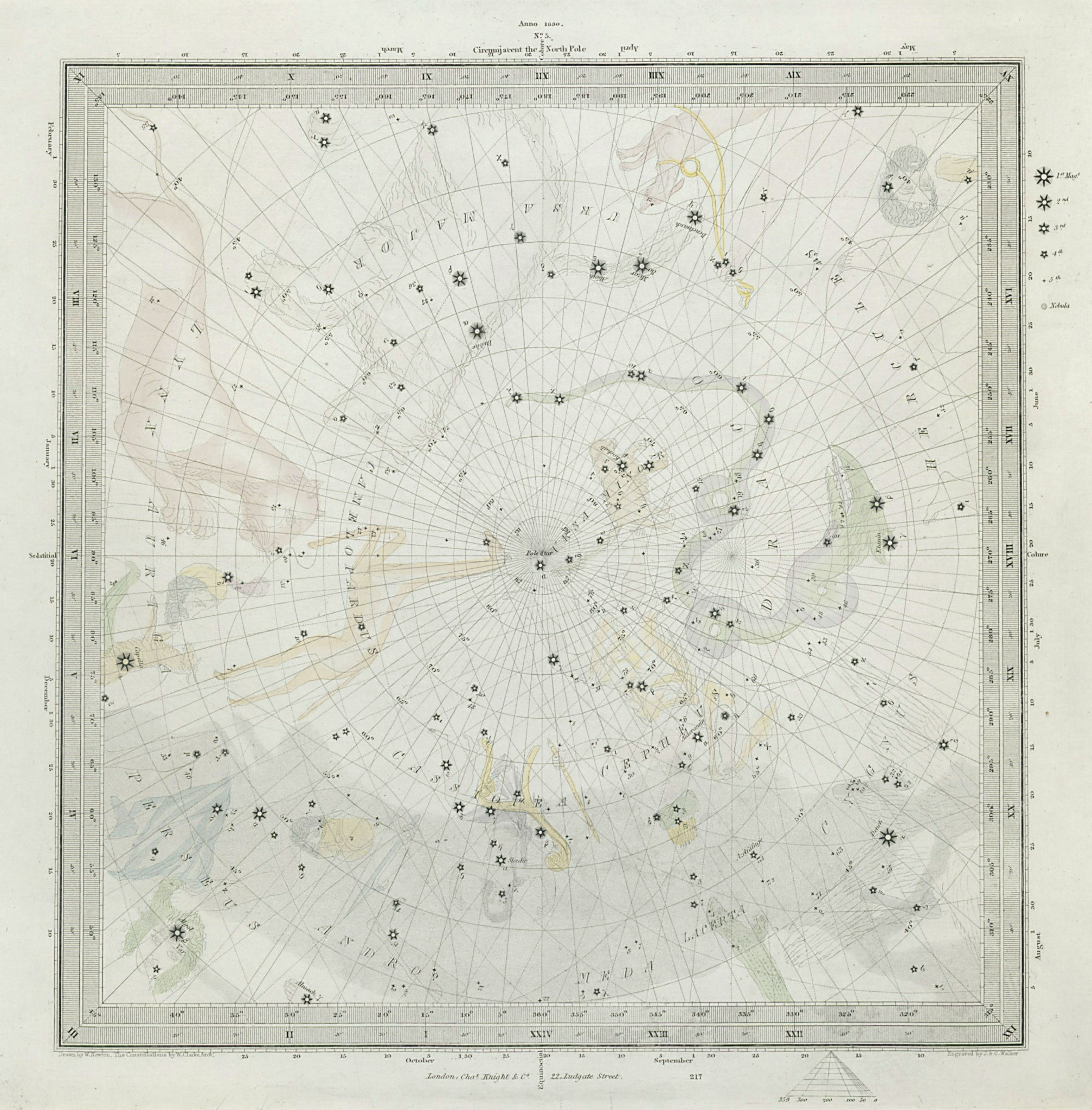 ASTRONOMY CELESTIAL. Star map. Star chart, V. North Pole. SDUK 1847 old
