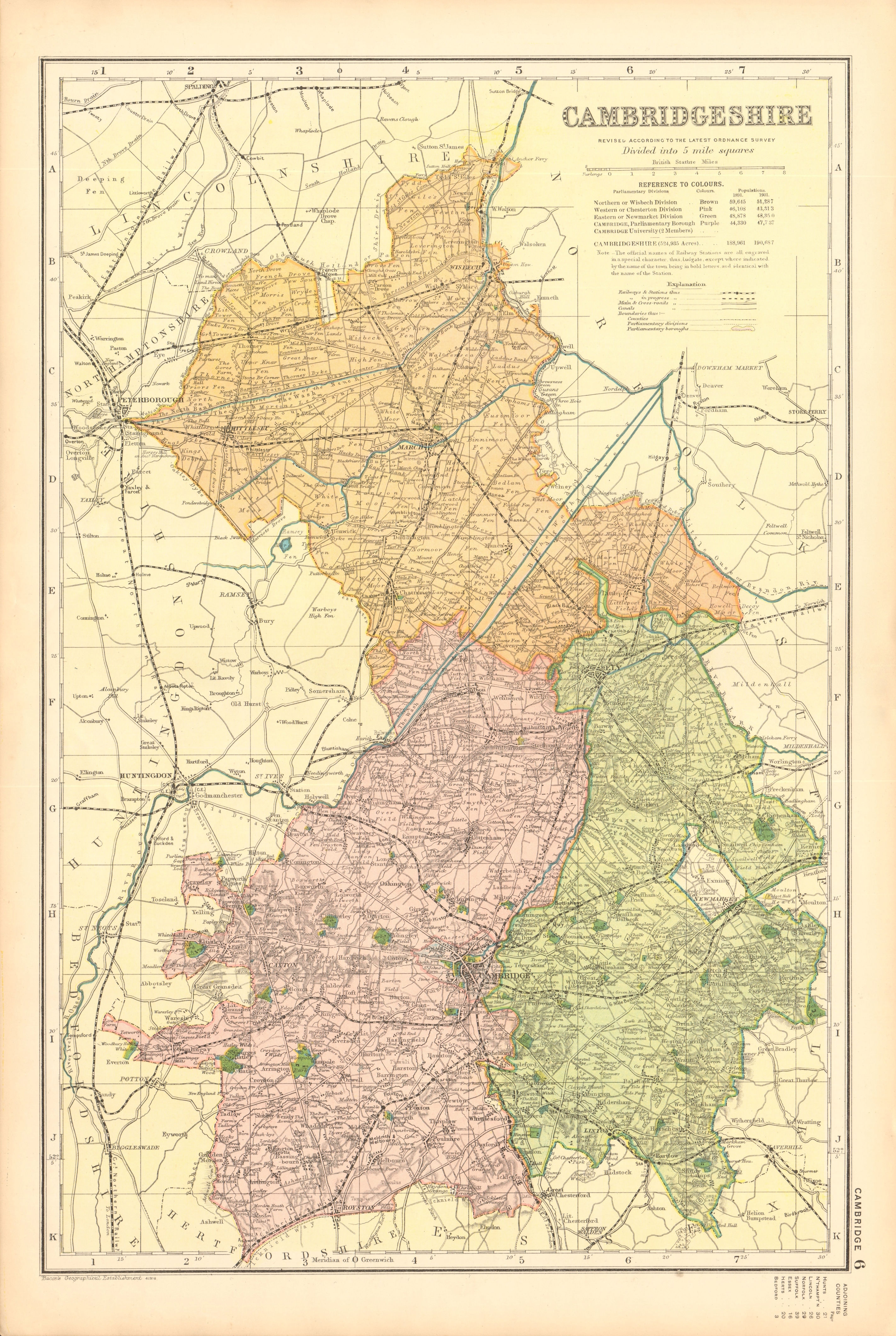 Associate Product CAMBRIDGESHIRE. Showing Parliamentary divisions,boroughs & parks.BACON 1904 map