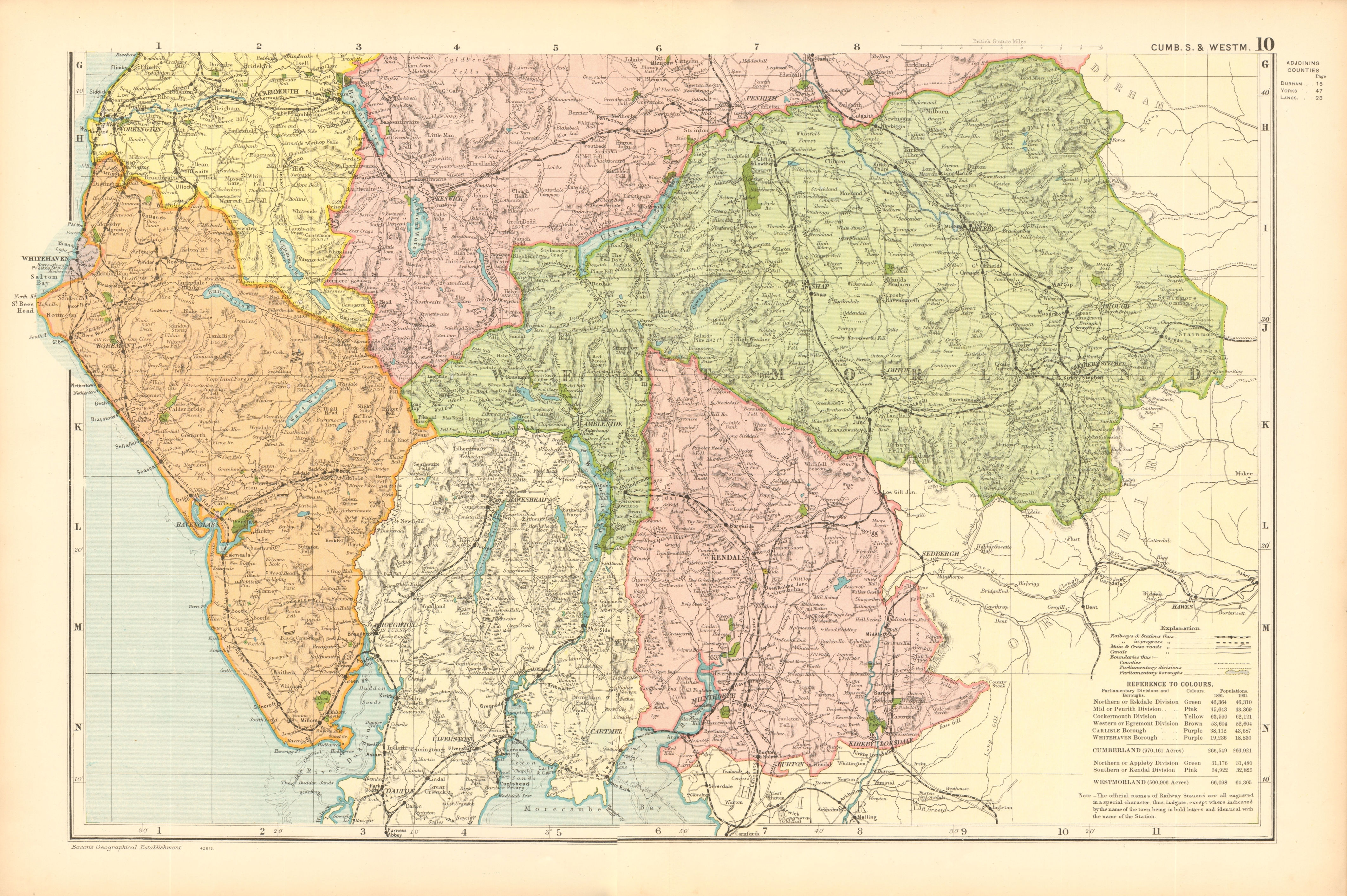 Associate Product ENGLISH LAKE DISTRICT. Cumberland S/Westmoreland. Parliamentary. BACON 1904 map