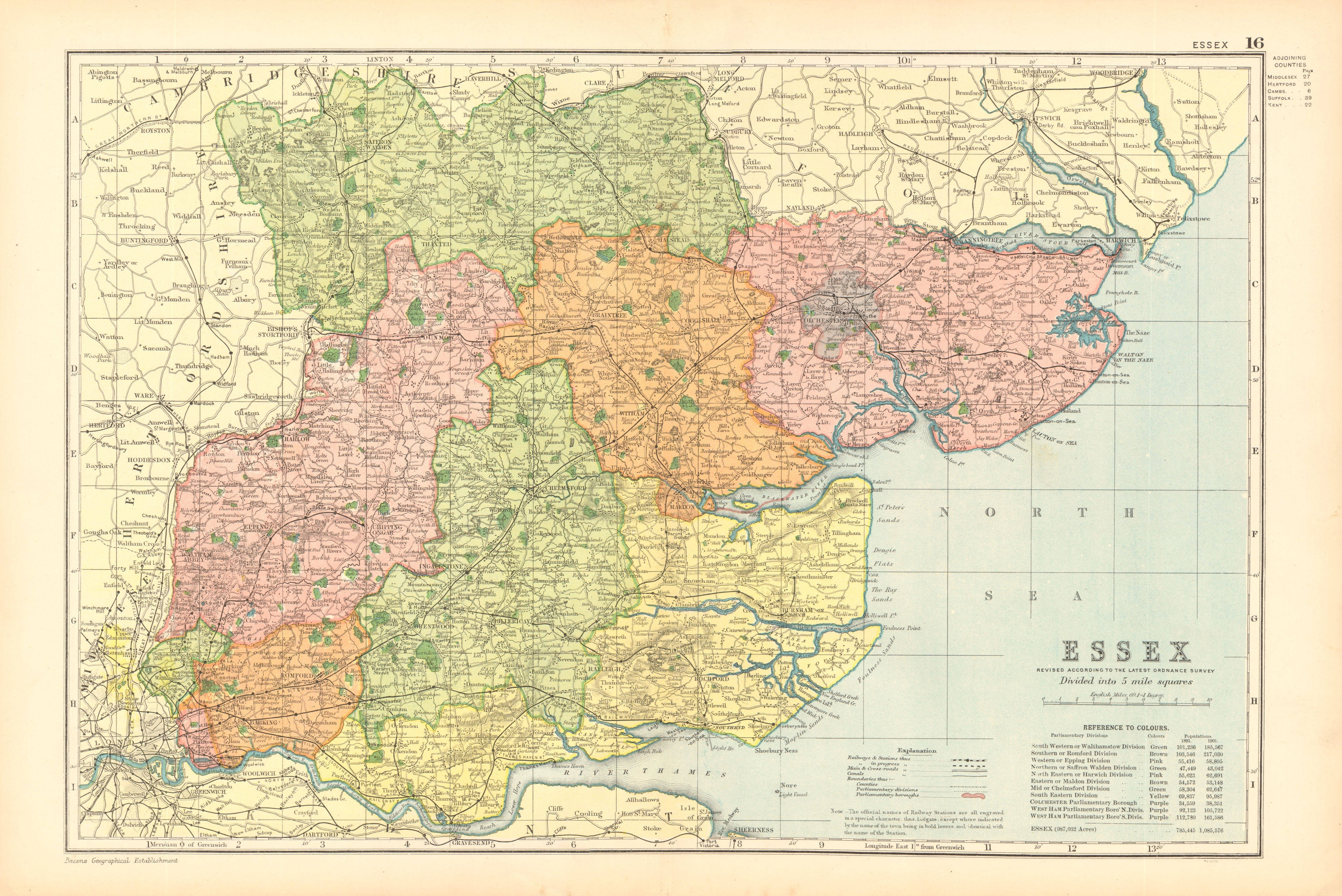 Associate Product ESSEX. Showing Parliamentary divisions, boroughs & parks. BACON 1904 old map