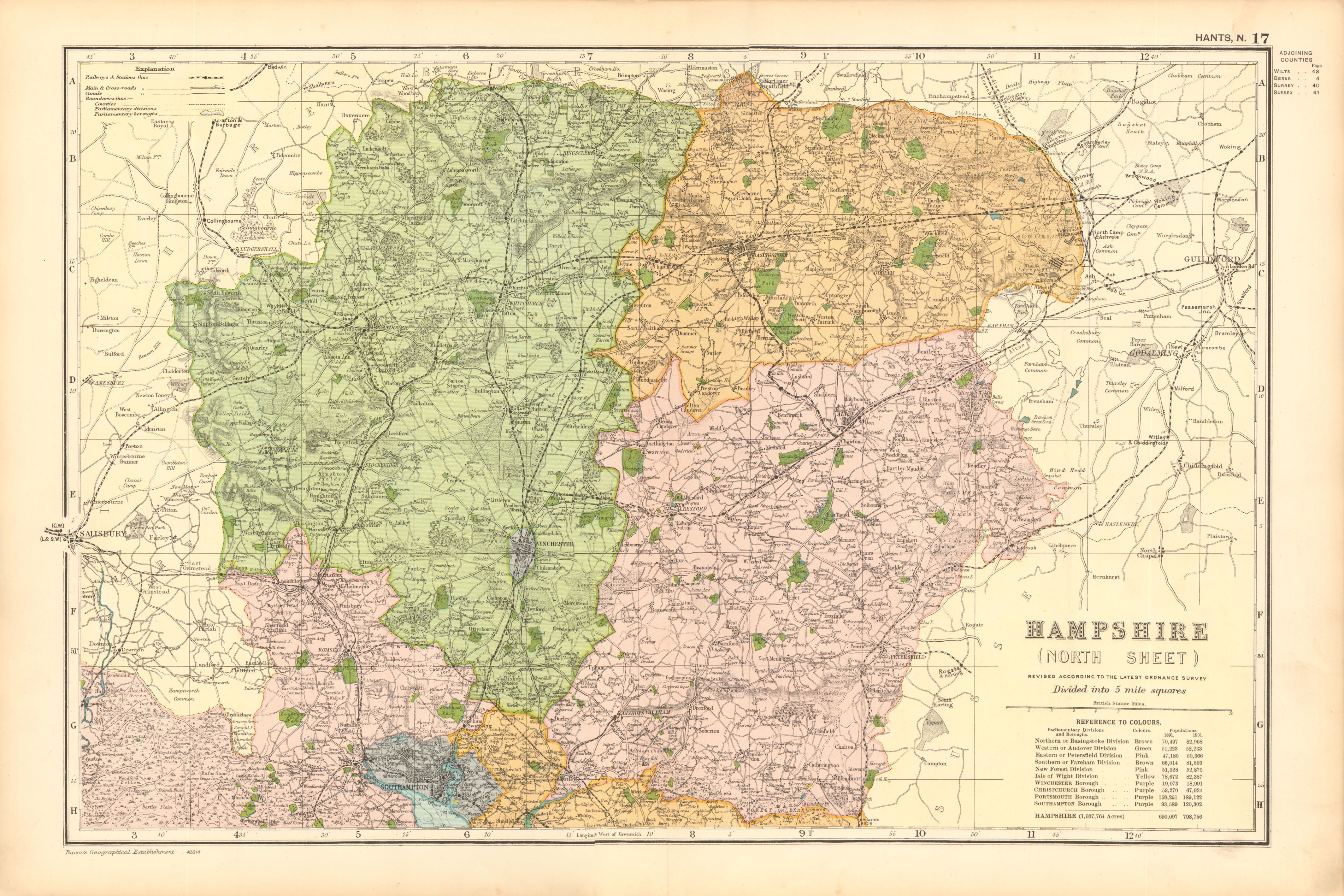 Associate Product HAMPSHIRE (NORTH). Showing Parliamentary divisions & parks. BACON 1904 old map