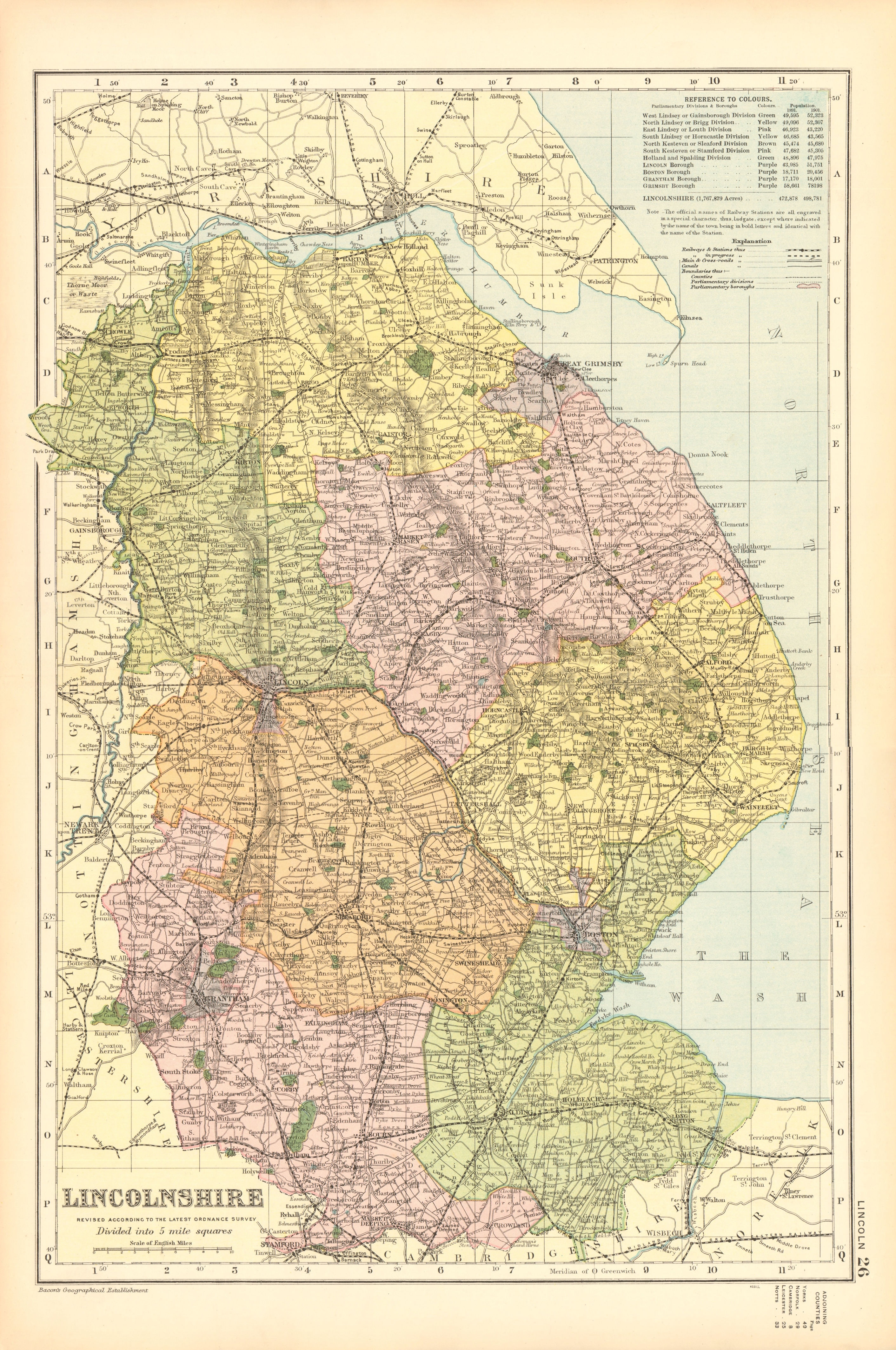Associate Product LINCOLNSHIRE. Showing Parliamentary divisions, boroughs & parks. BACON 1904 map