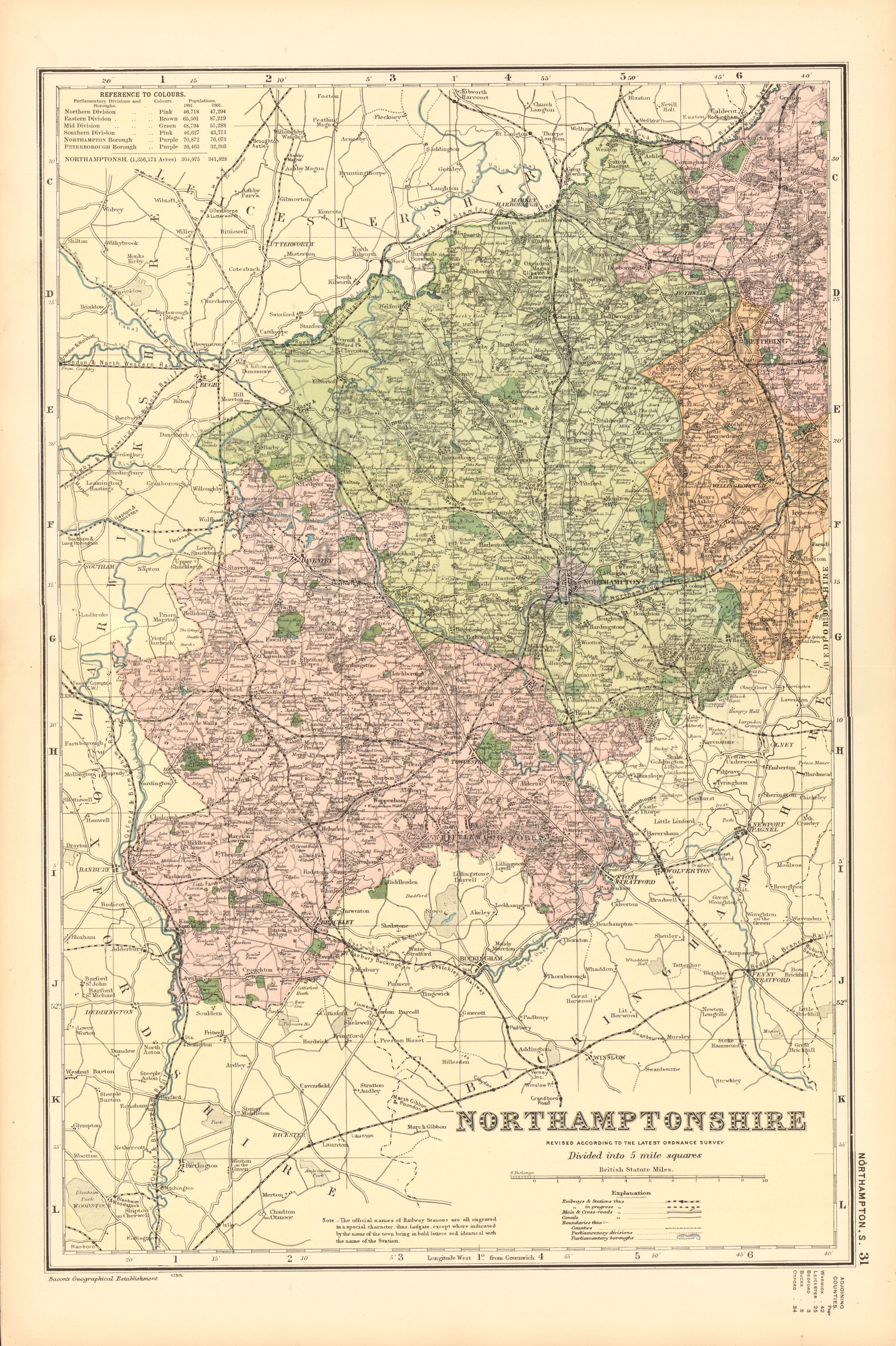 Associate Product NORTHAMPTONSHIRE (SOUTH). Constituencies, boroughs & parks. BACON 1904 old map