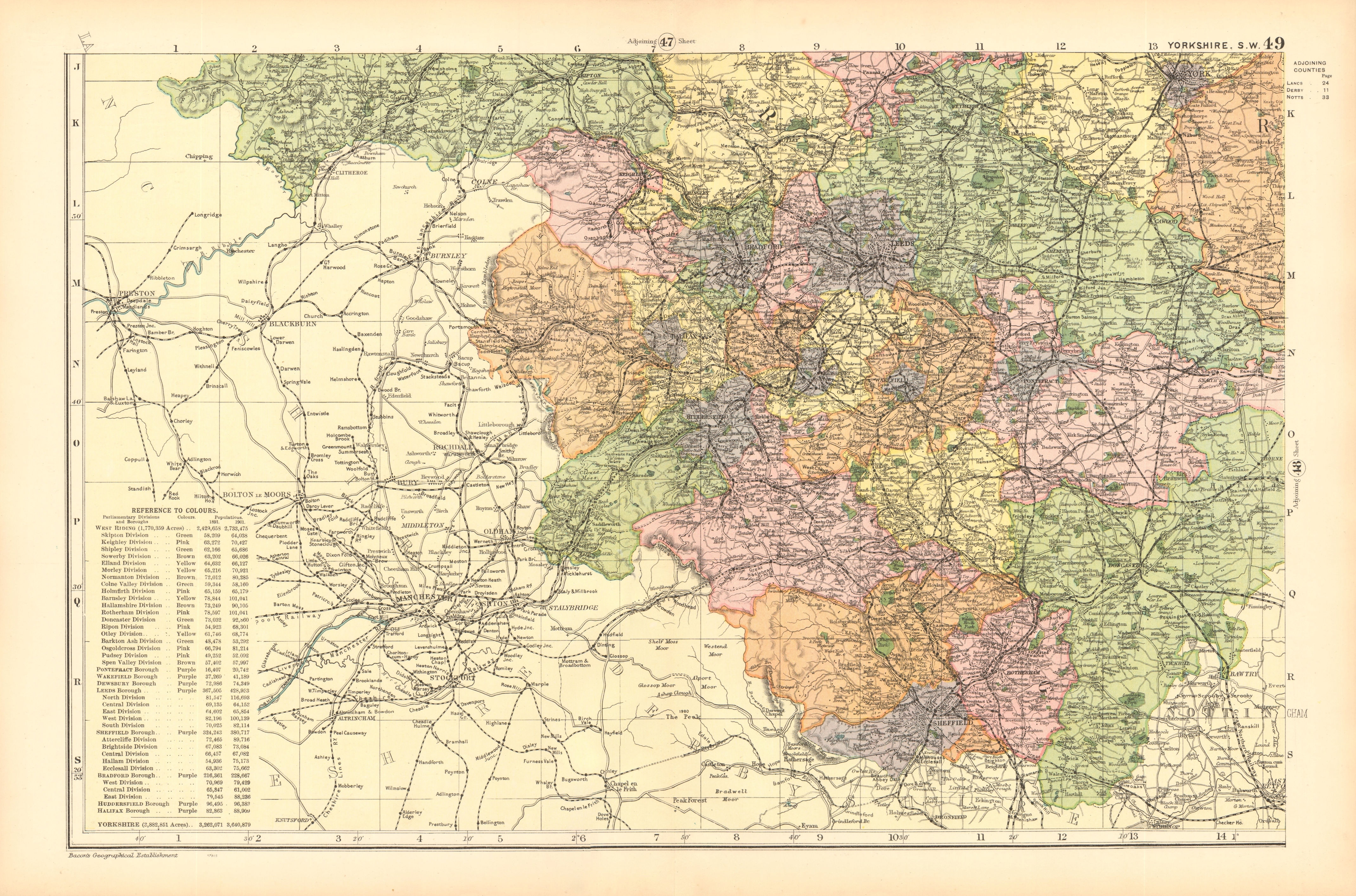 Associate Product YORKSHIRE (SOUTH WEST). Showing Parliamentary divisions & parks. BACON 1904 map