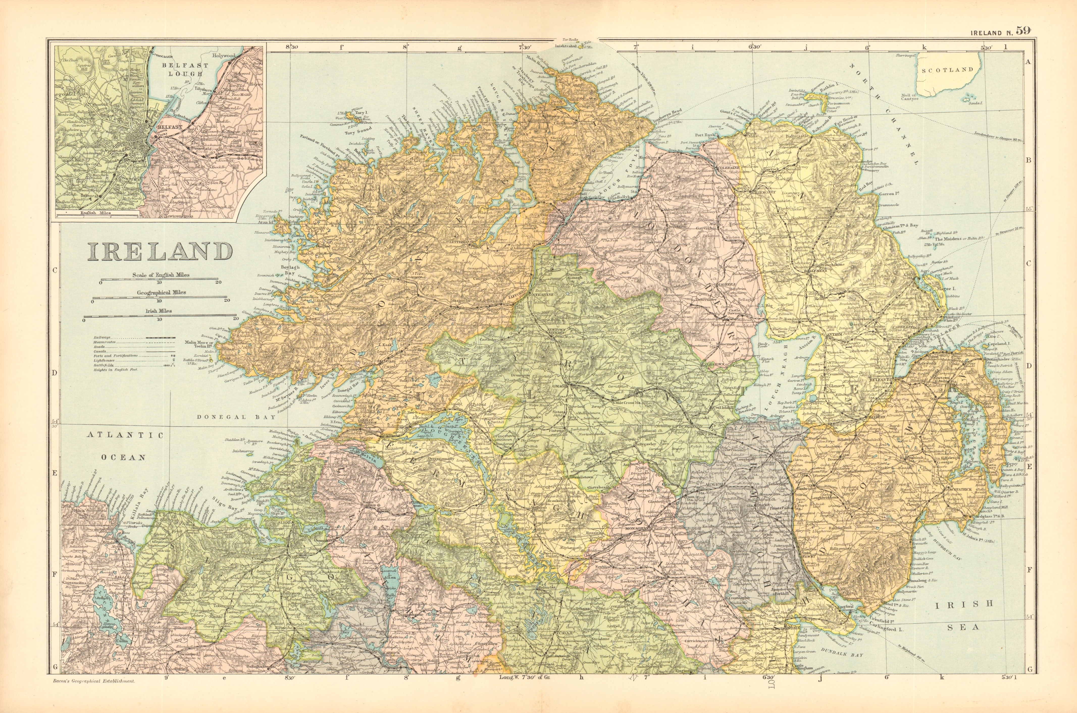 Associate Product IRELAND NORTH. ULSTER. Belfast environs. Parliamentary. Railways. BACON 1904 map