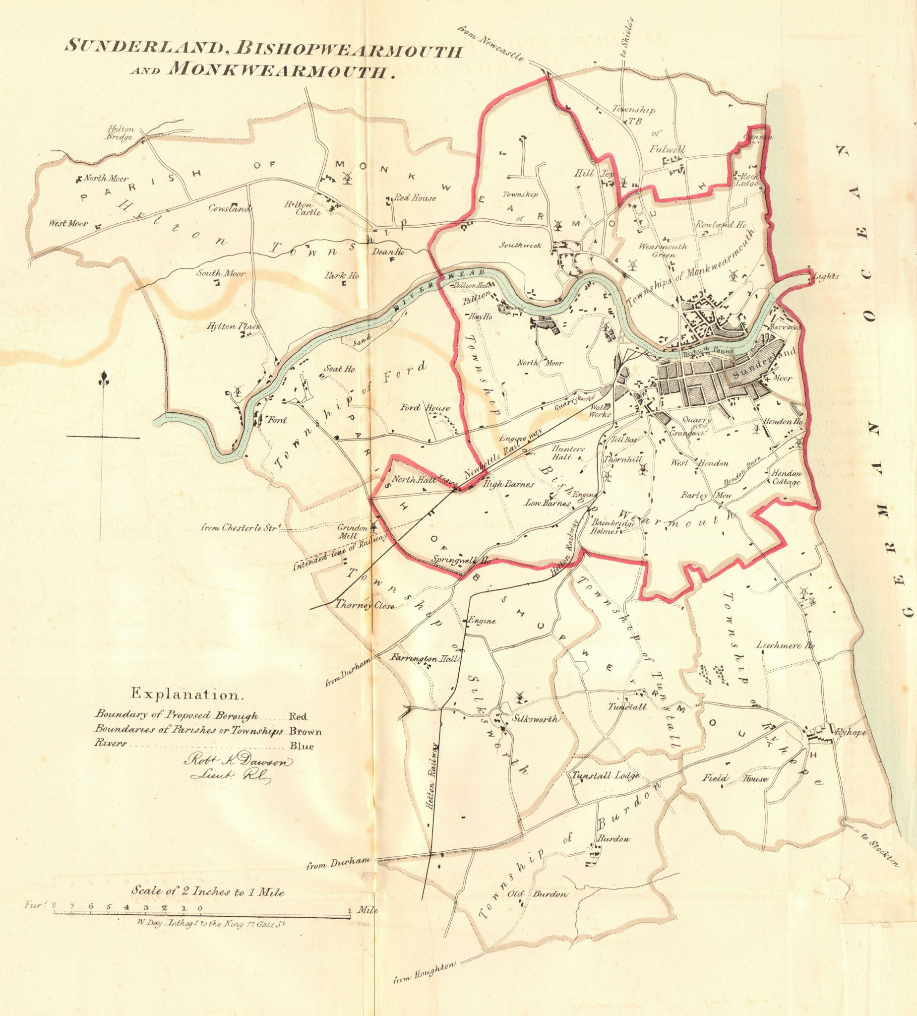 SUNDERLAND BISHOP/MONKWEARMOUTH borough/town plan. REFORM ACT. DAWSON 1832 map