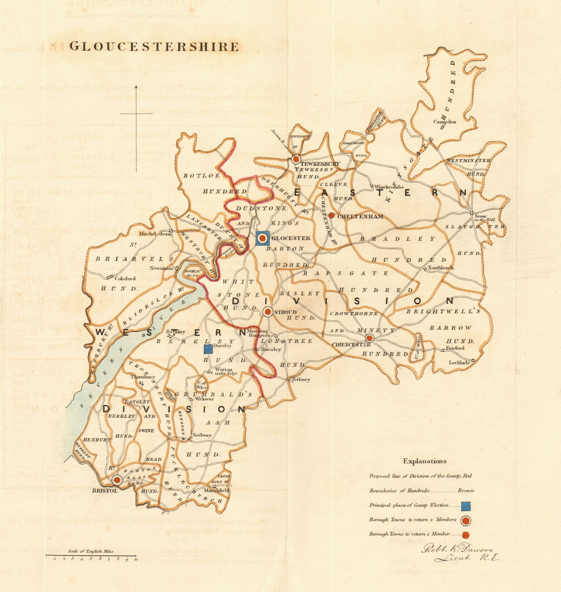 Associate Product Gloucestershire county map. Divisions boroughs electoral REFORM ACT. DAWSON 1832