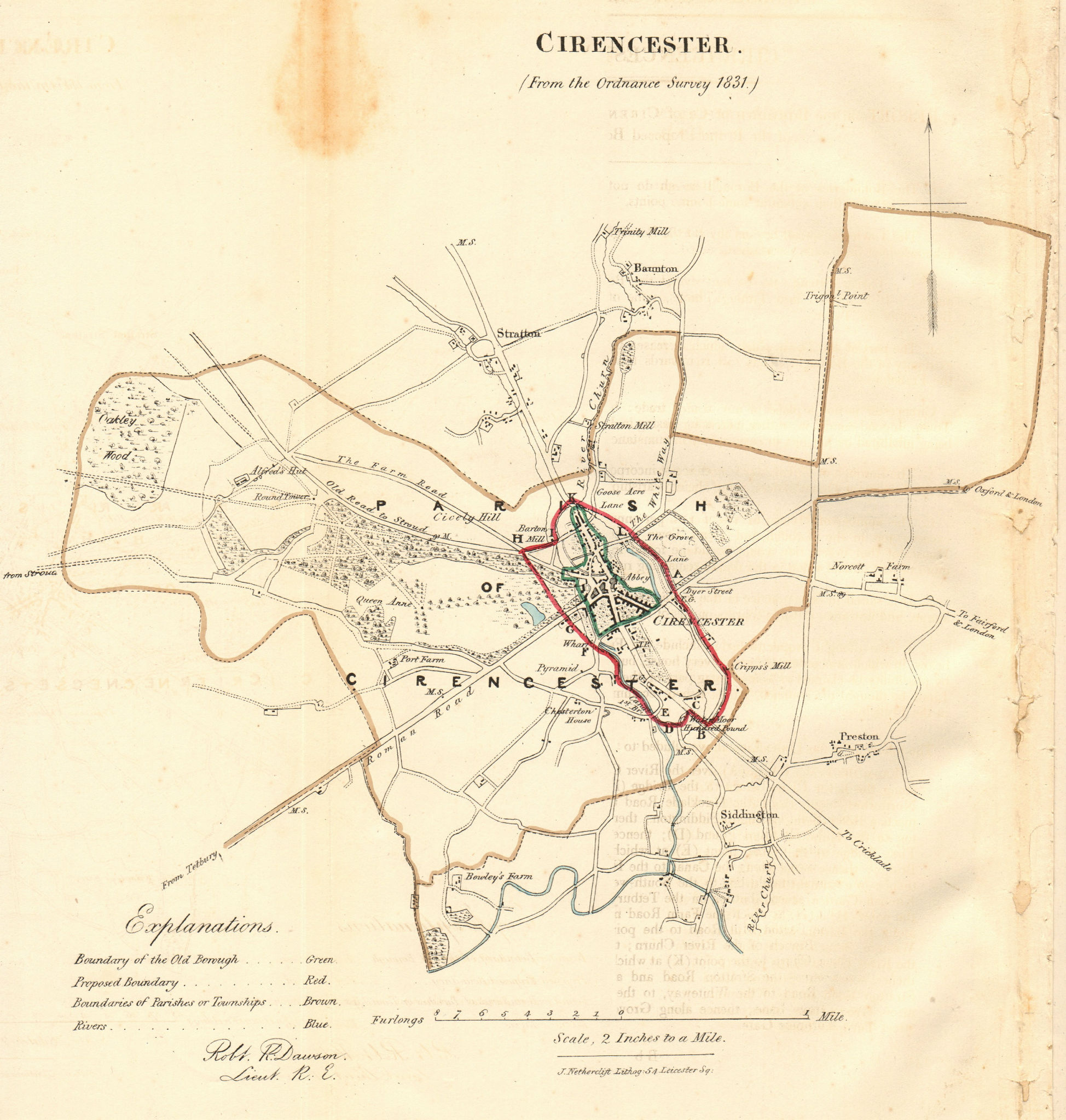 CIRENCESTER borough/town plan. REFORM ACT. Gloucestershire. DAWSON 1832 map