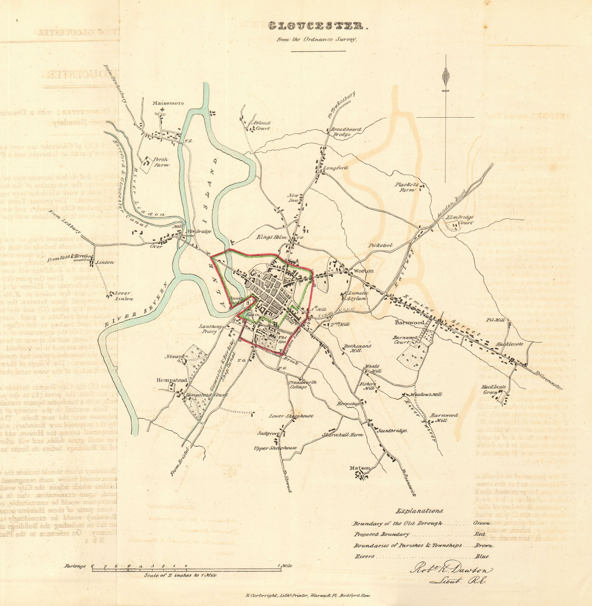 GLOUCESTER borough/town plan. REFORM ACT. Matson Wotton. DAWSON 1832 old map