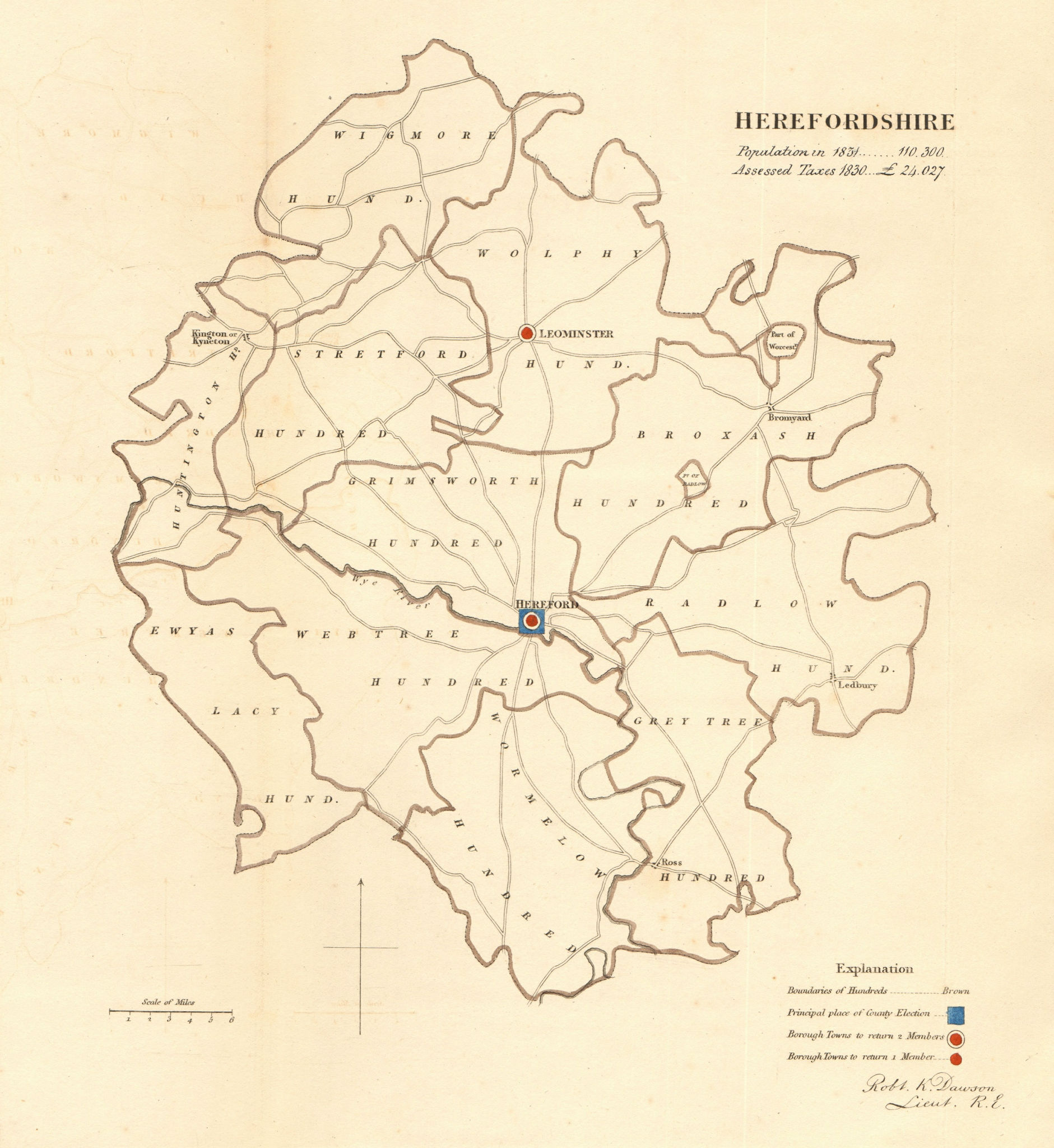 Herefordshire county map. Boroughs electoral. REFORM ACT. DAWSON 1832 old