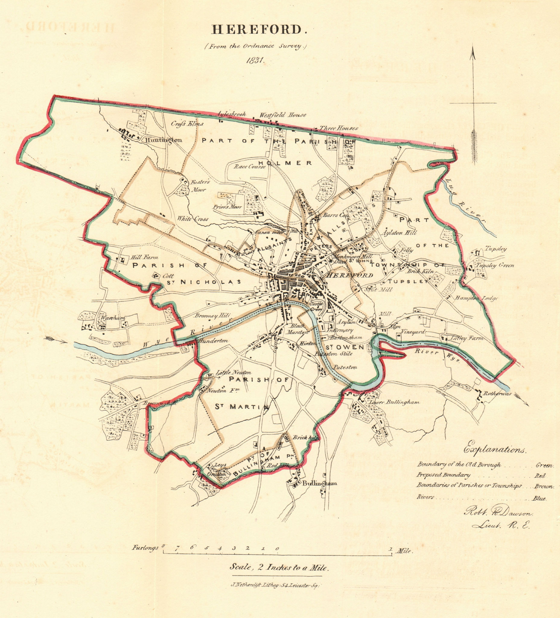 Associate Product HEREFORD borough/town plan. REFORM ACT. Huntington Bullingham. DAWSON 1832 map