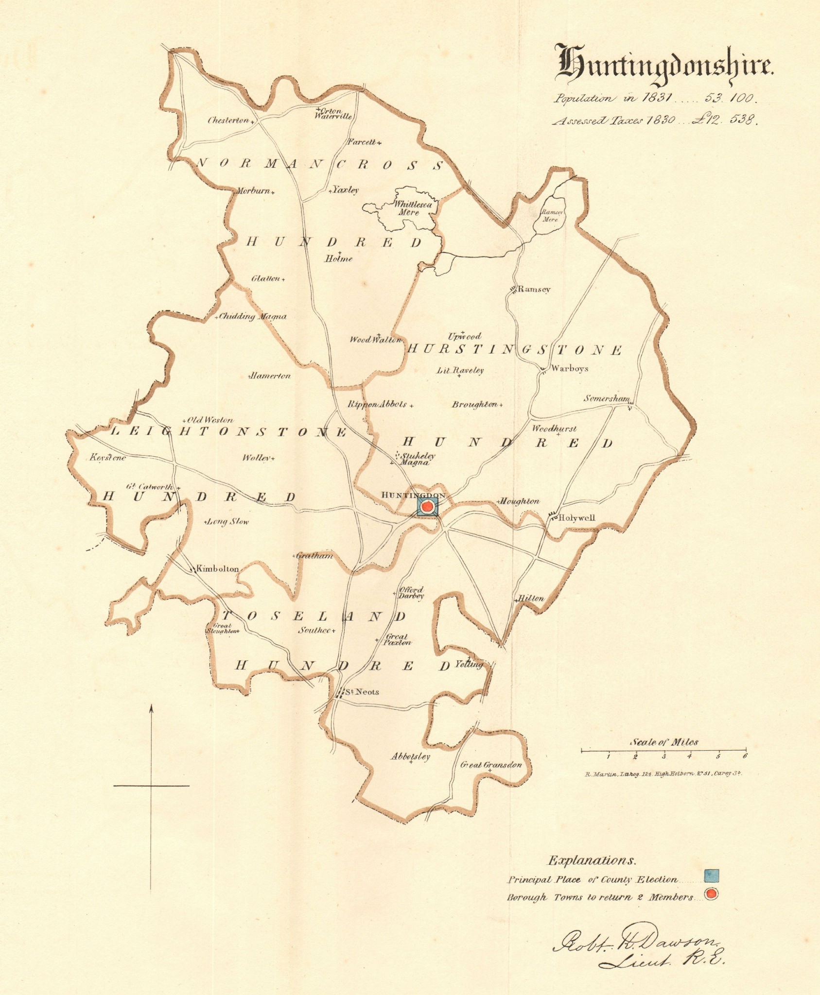 Huntingdonshire county map. Boroughs electoral. REFORM ACT. DAWSON 1832