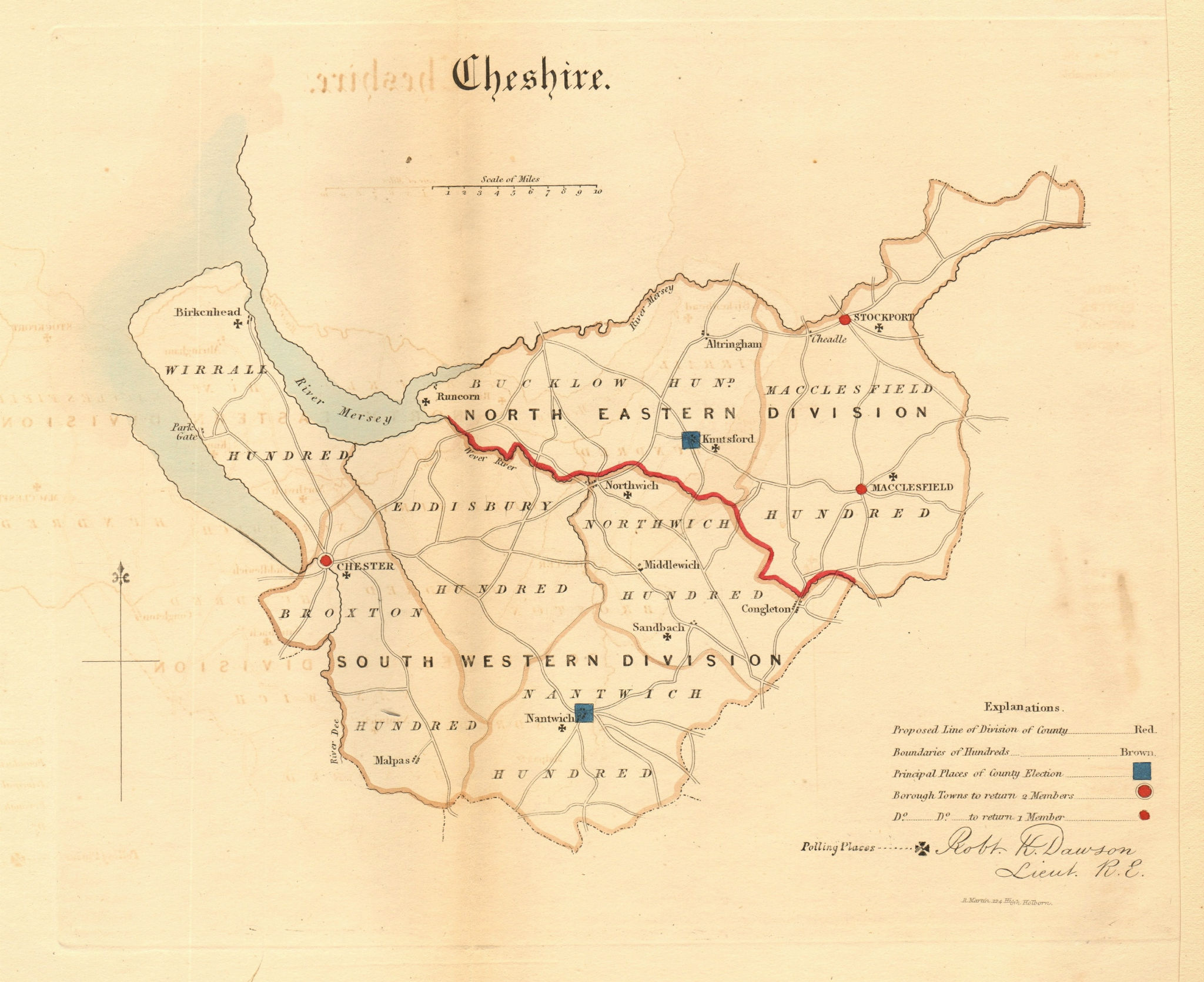 Cheshire county map. Divisions boroughs electoral. REFORM ACT. DAWSON 1832