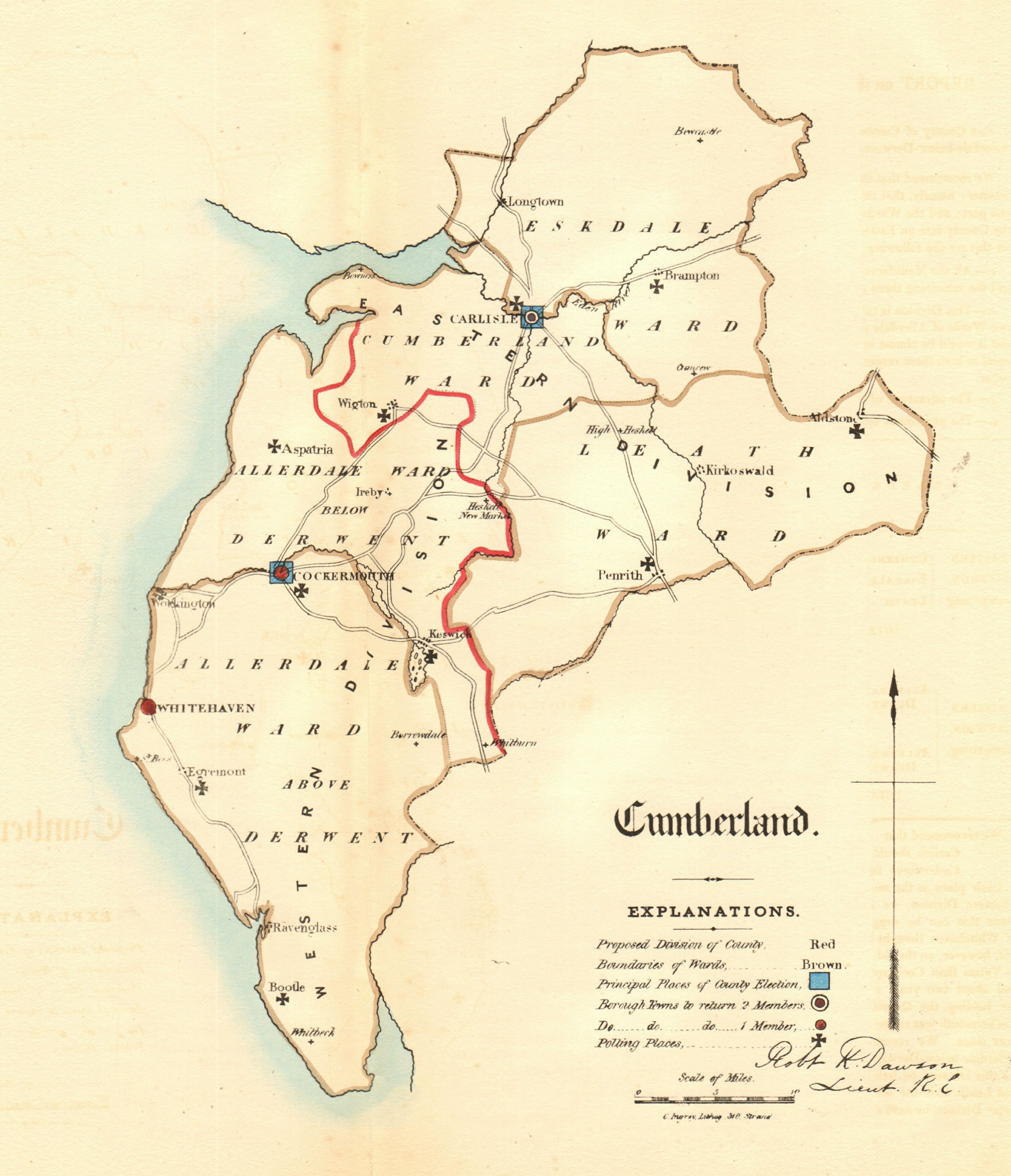 Cumberland county map. Divisions boroughs electoral. REFORM ACT. DAWSON 1832