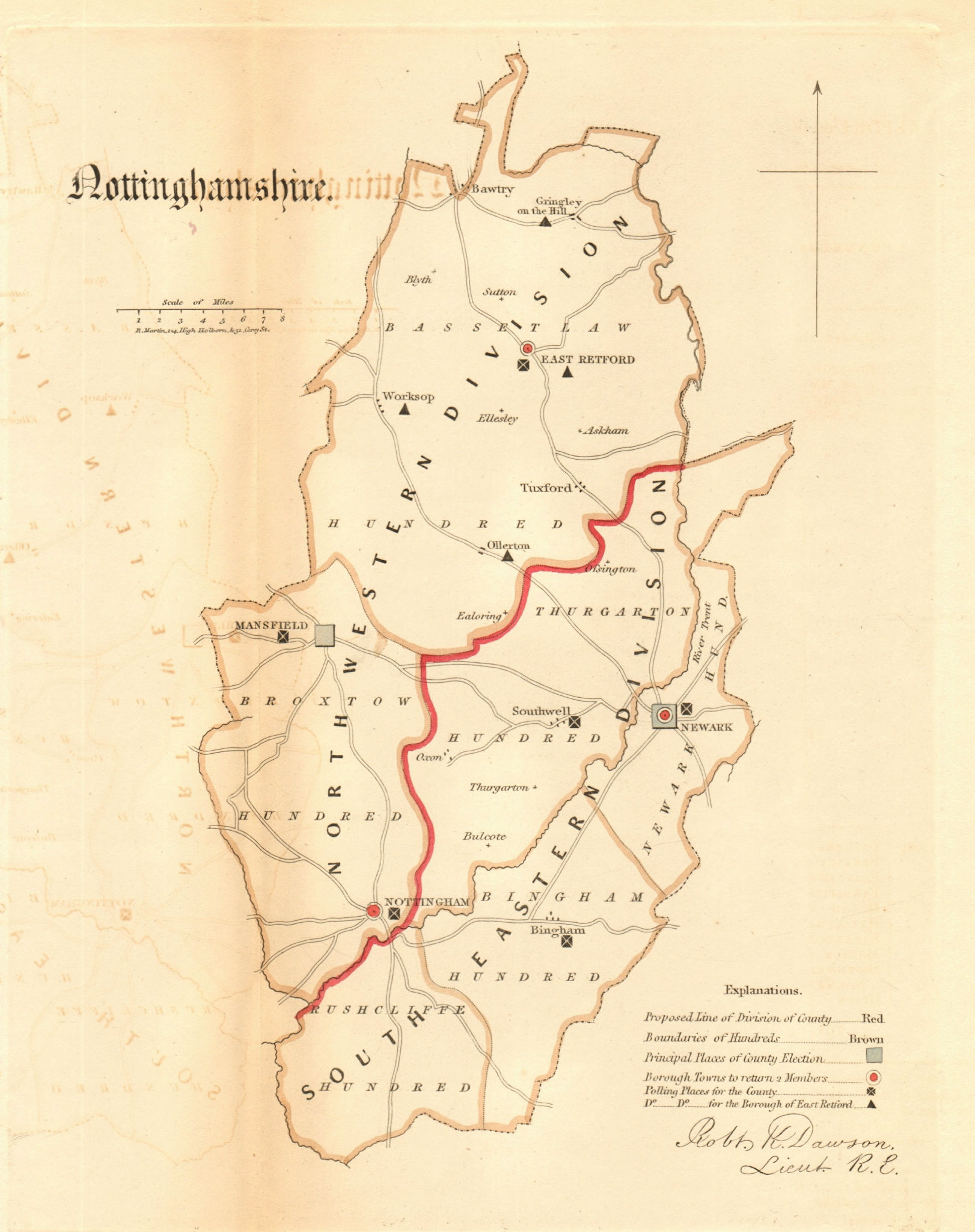 Associate Product Nottinghamshire county map. Divisions boroughs electoral REFORM ACT. DAWSON 1832