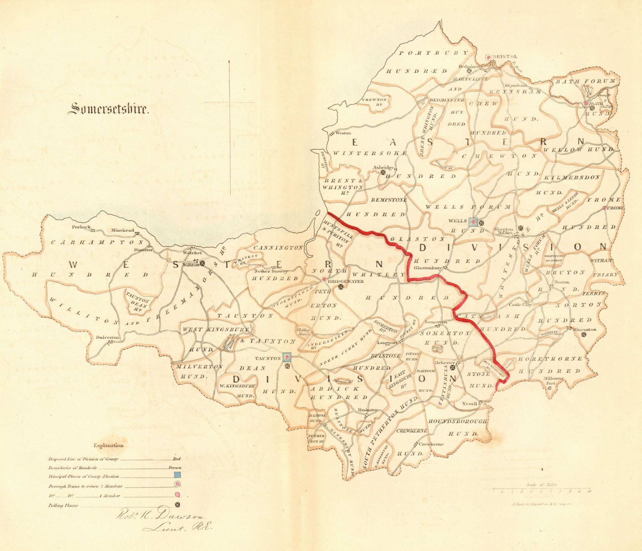 Somersetshire county map. Divisions boroughs electoral. REFORM ACT. DAWSON 1832