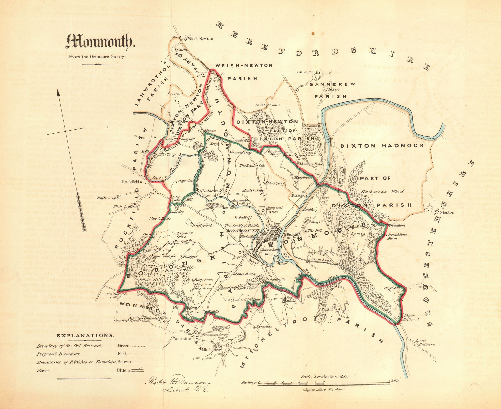 MONMOUTH borough/town plan. REFORM ACT. Osbaston Ganarew. DAWSON 1832 old map