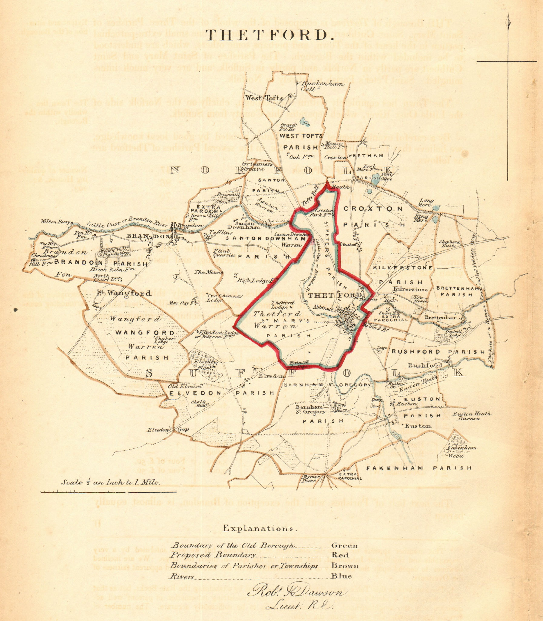 Associate Product THETFORD borough/town plan for the REFORM ACT. Brandon. Norfolk. DAWSON 1832 map